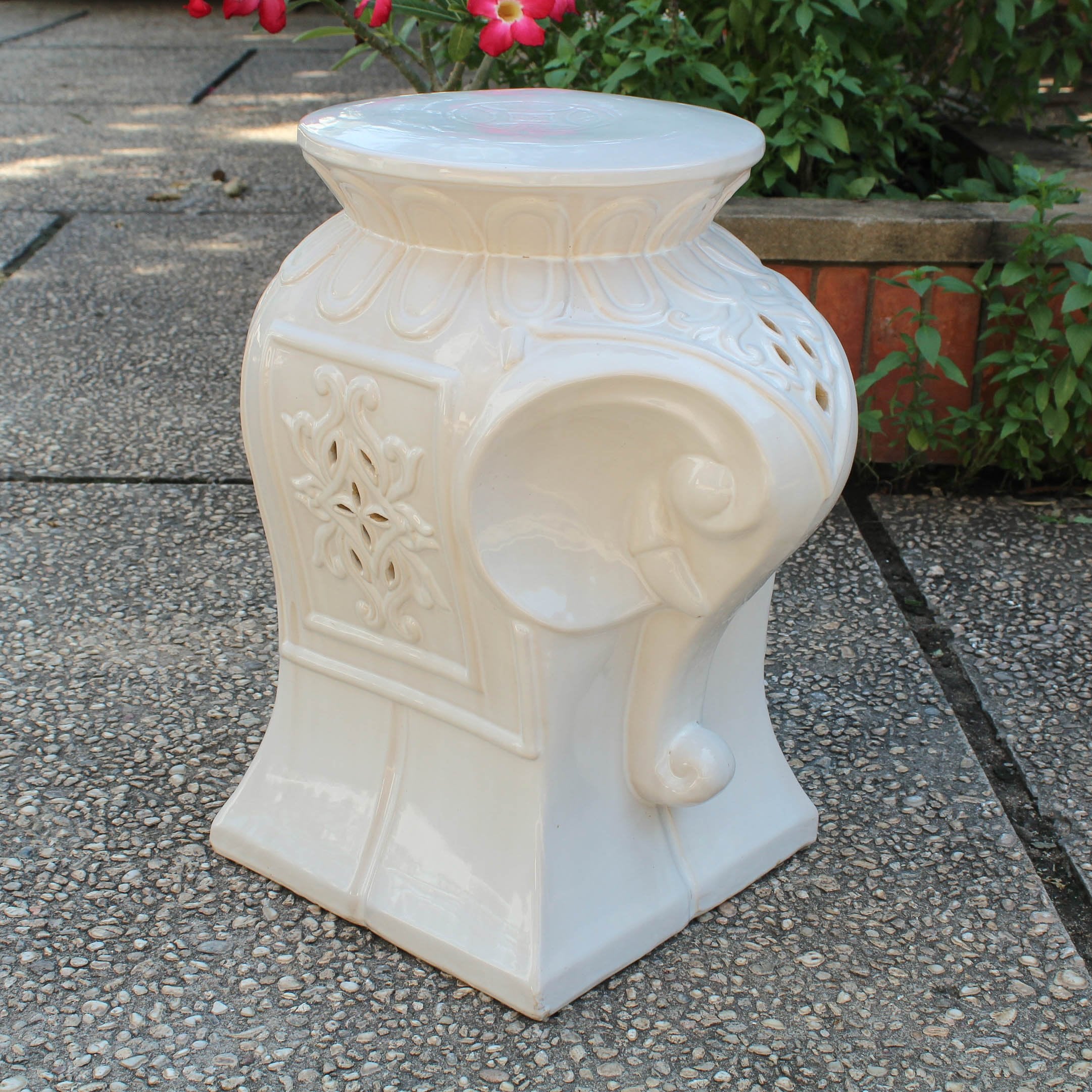 Contemporary Elephant Ceramic Garden Stool - Antique White