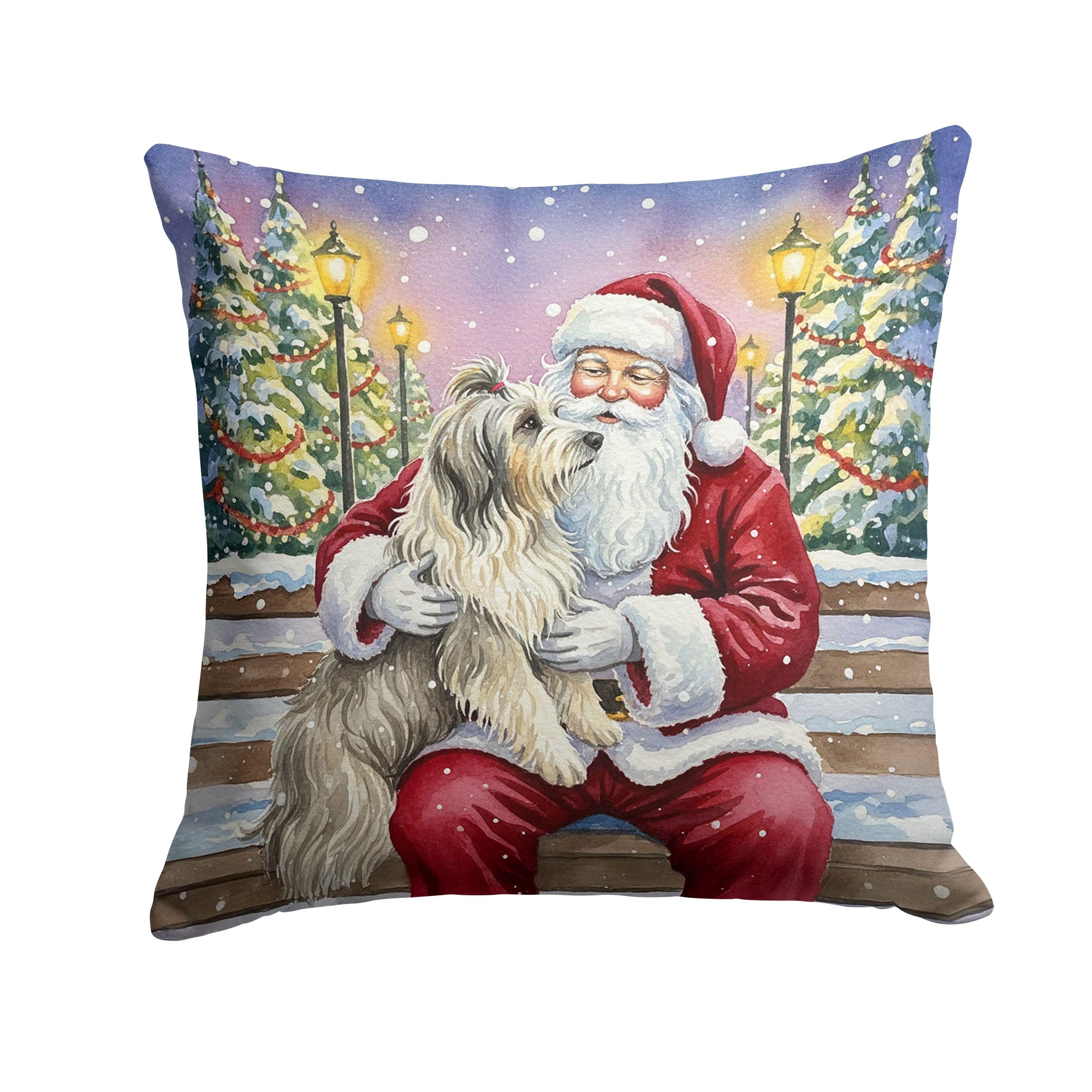 Carolines Treasures Bearded Collie with Santa Claus Throw Pillow Decorative Indoor Outdoor Accent Cushion for Couch, Bed or Patio, 14Hx14W
