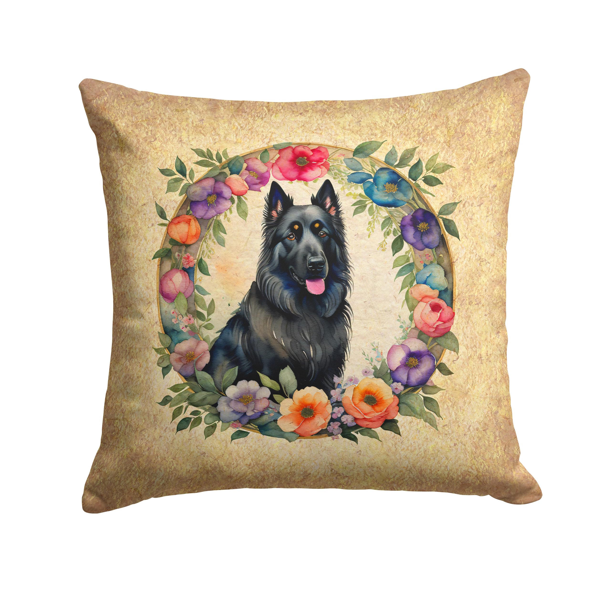 Belgian Sheepdog And Flowers Throw Pillow