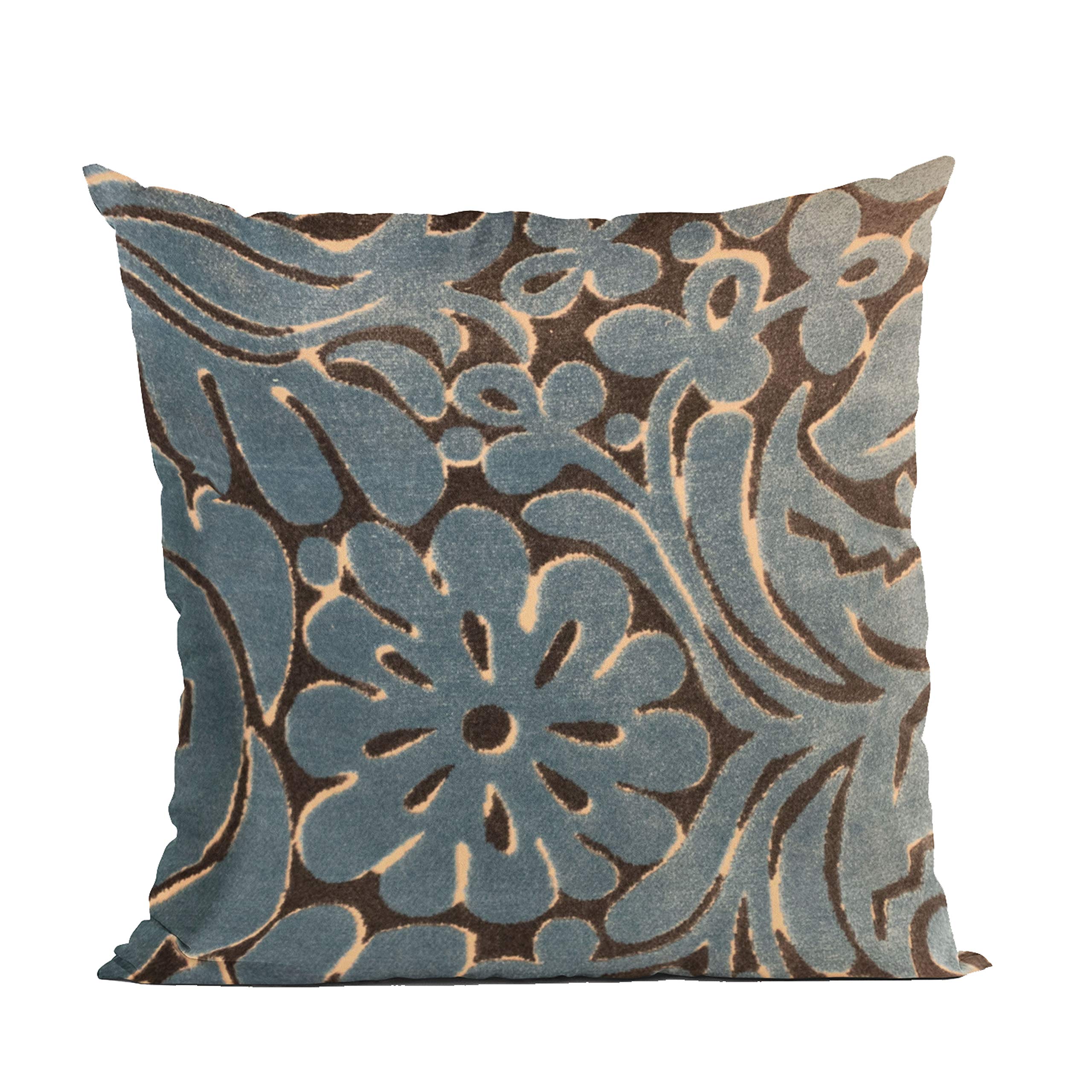 Plutus Brands Blue Plutus Flower Velvet Paisley Luxury Throw Pillow 24 in x 24in, Double Sided 24 x 24”