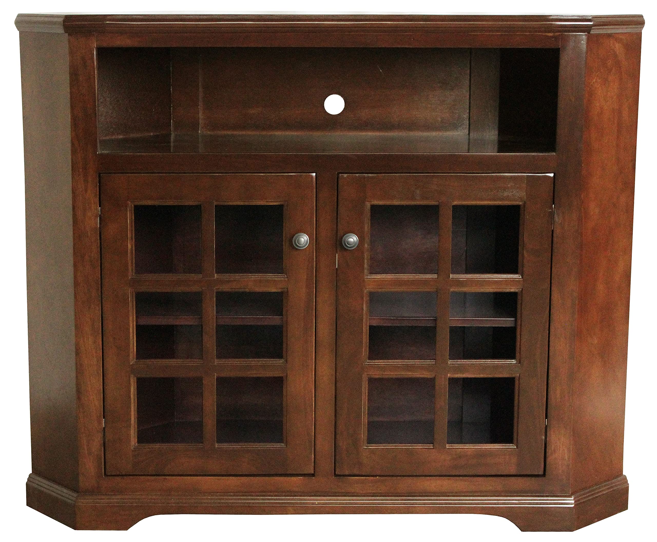 Poplar Tall Curve Corner TV Stand in Chocolate Mousse