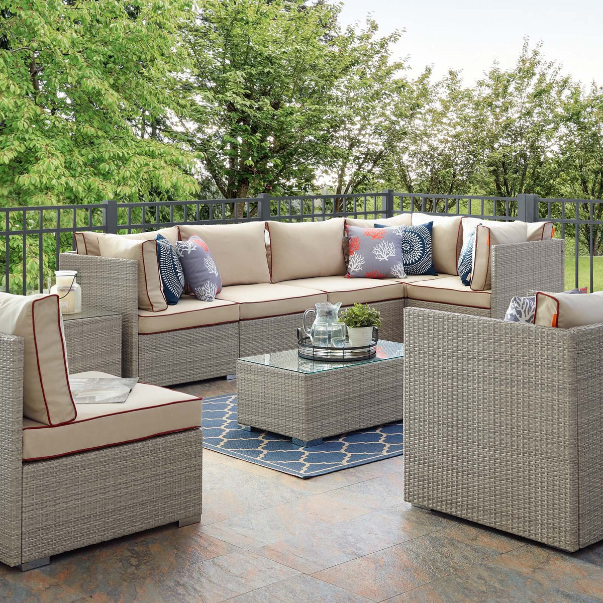 Modway Eei-3010-Lgr-Bei-Set Repose Outdoor Patio Sectional Set, 7 Piece, Light Gray Beige