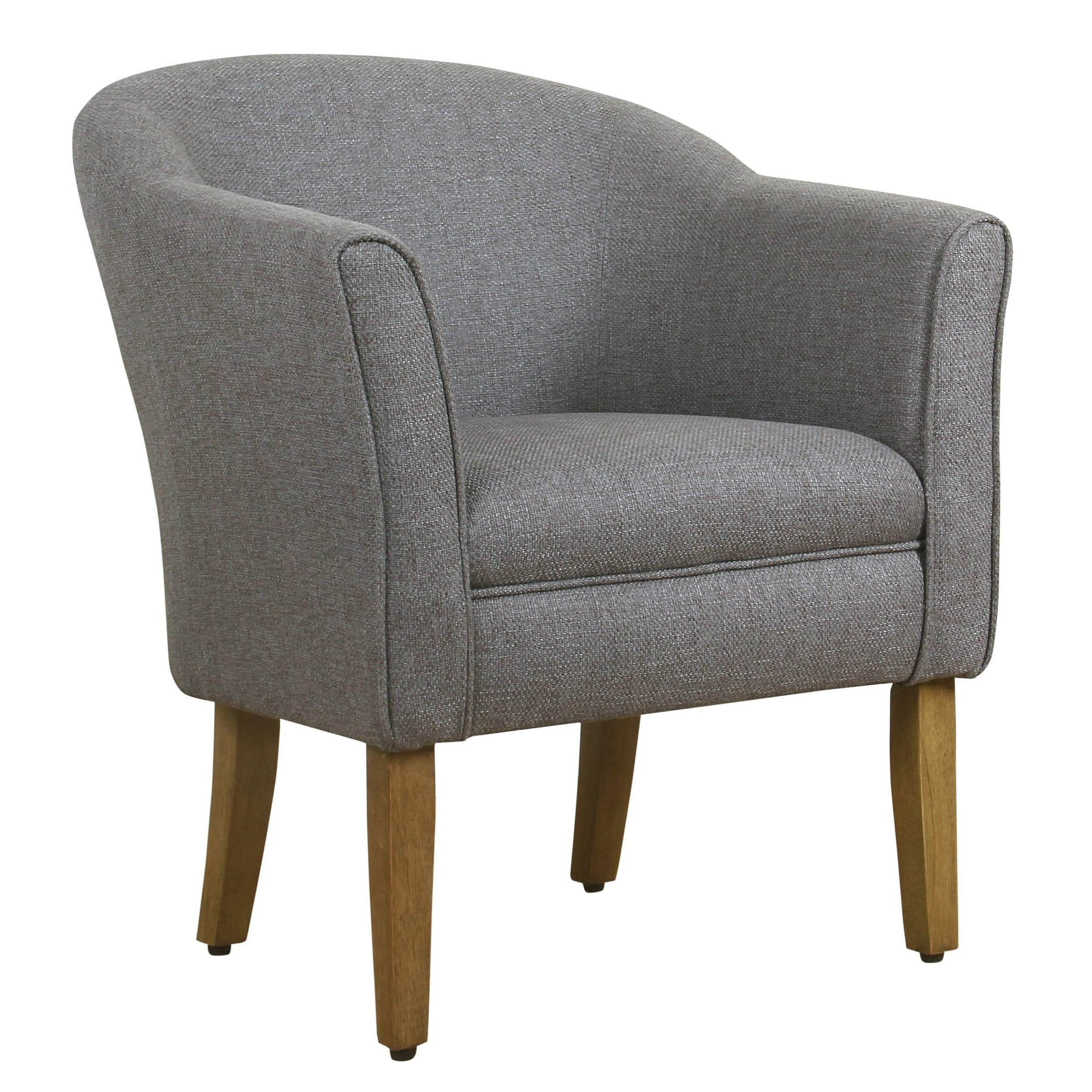 Fabric Upholstered Wooden Accent Chair with Barrel Style Back, Gray and Brown