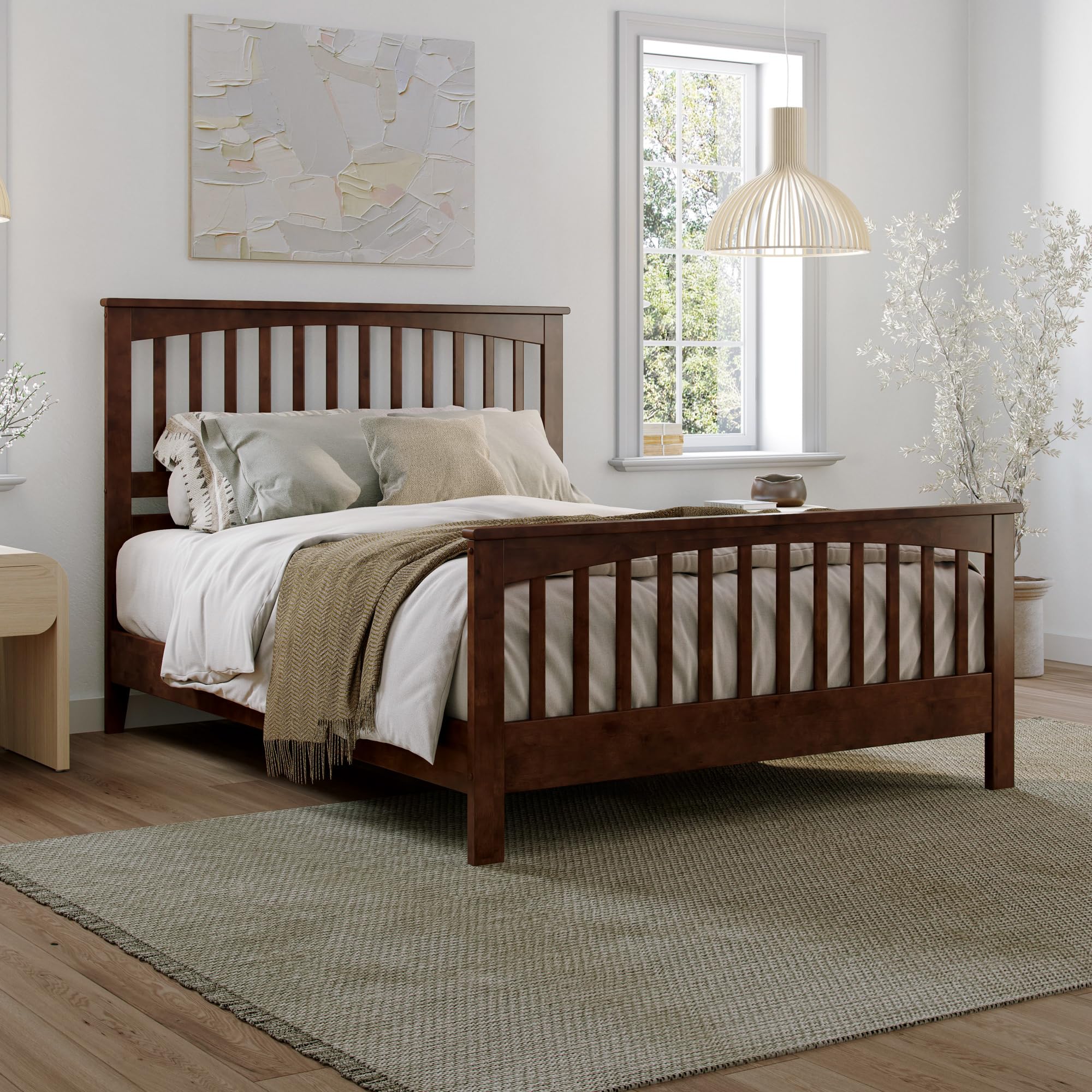 Camilla Queen Low Profile Platform Bed with Matching Footboard in Walnut