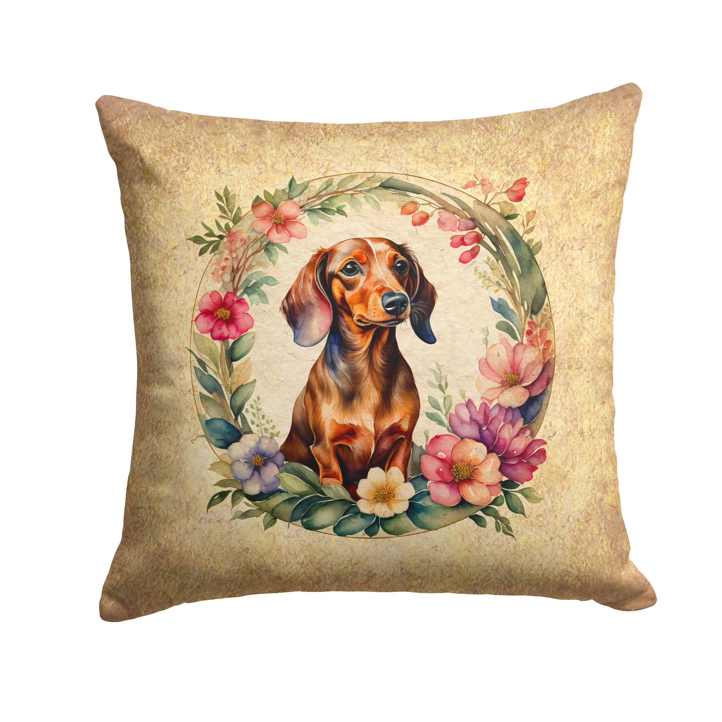 Dachshund and Flowers Throw Pillow