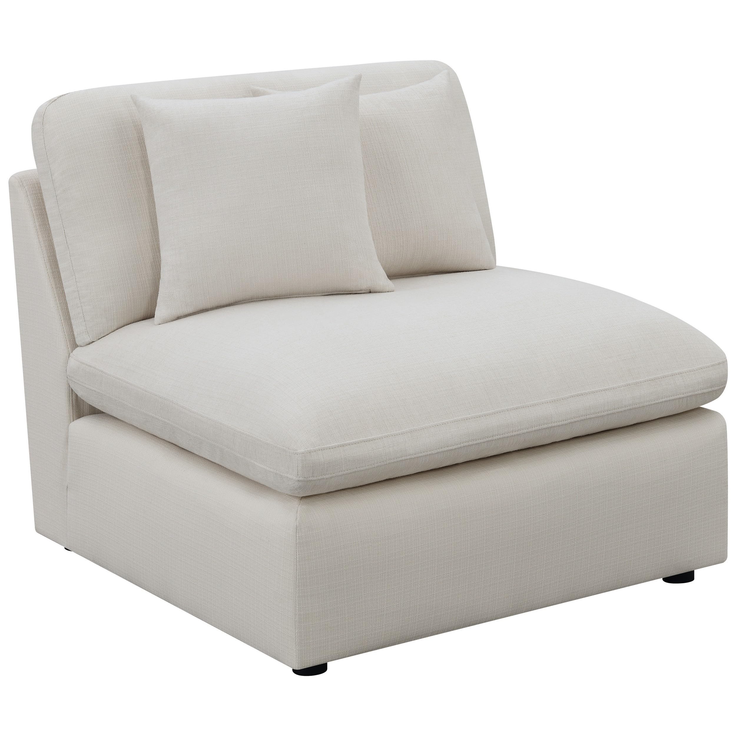 Jane 38 Inch Sectional Armless Chair, Plush Cushioned Back, Off White
