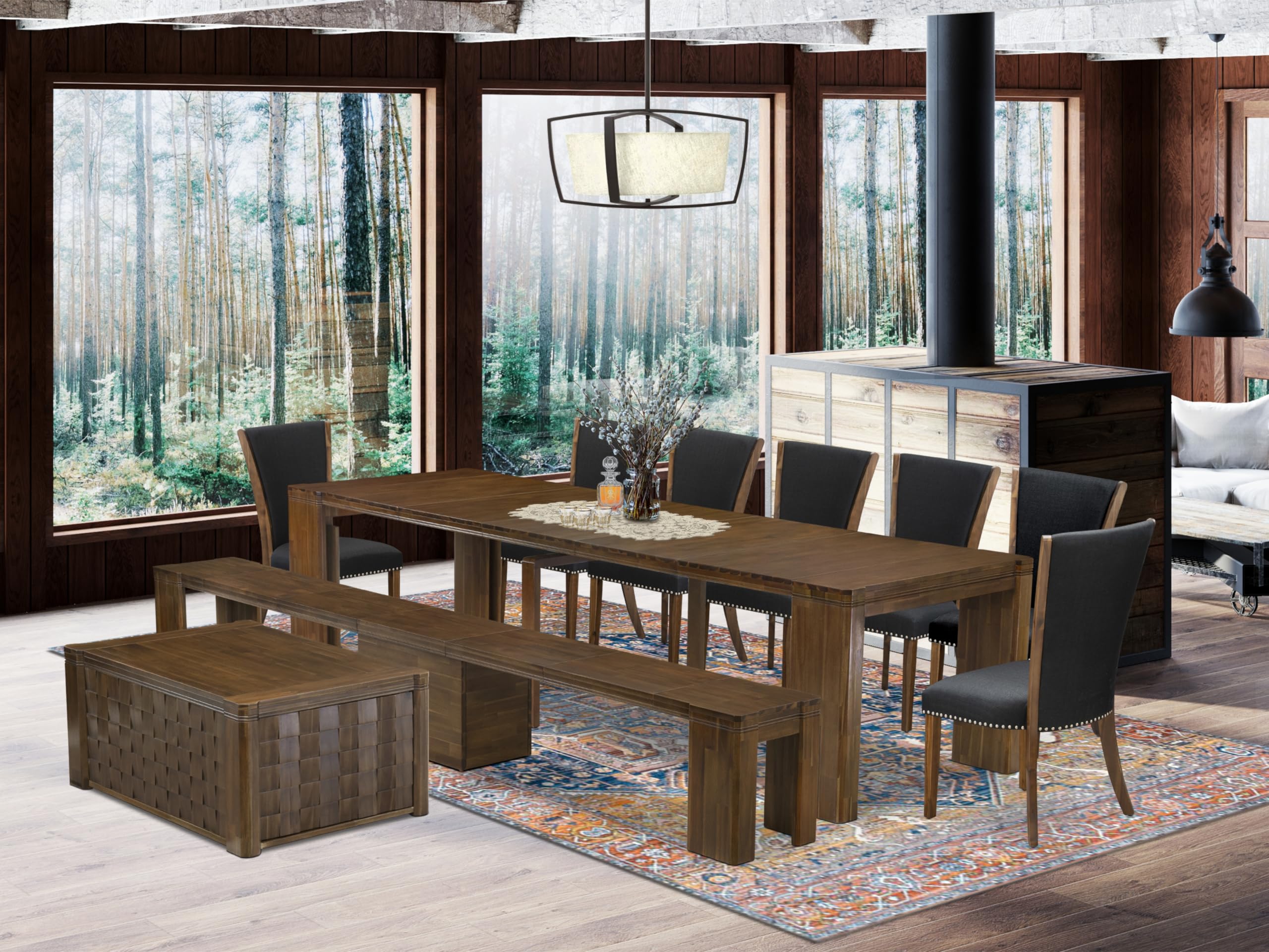 10 Pieces Extendable Dining Set Includes a Rectangle Kitchen Table