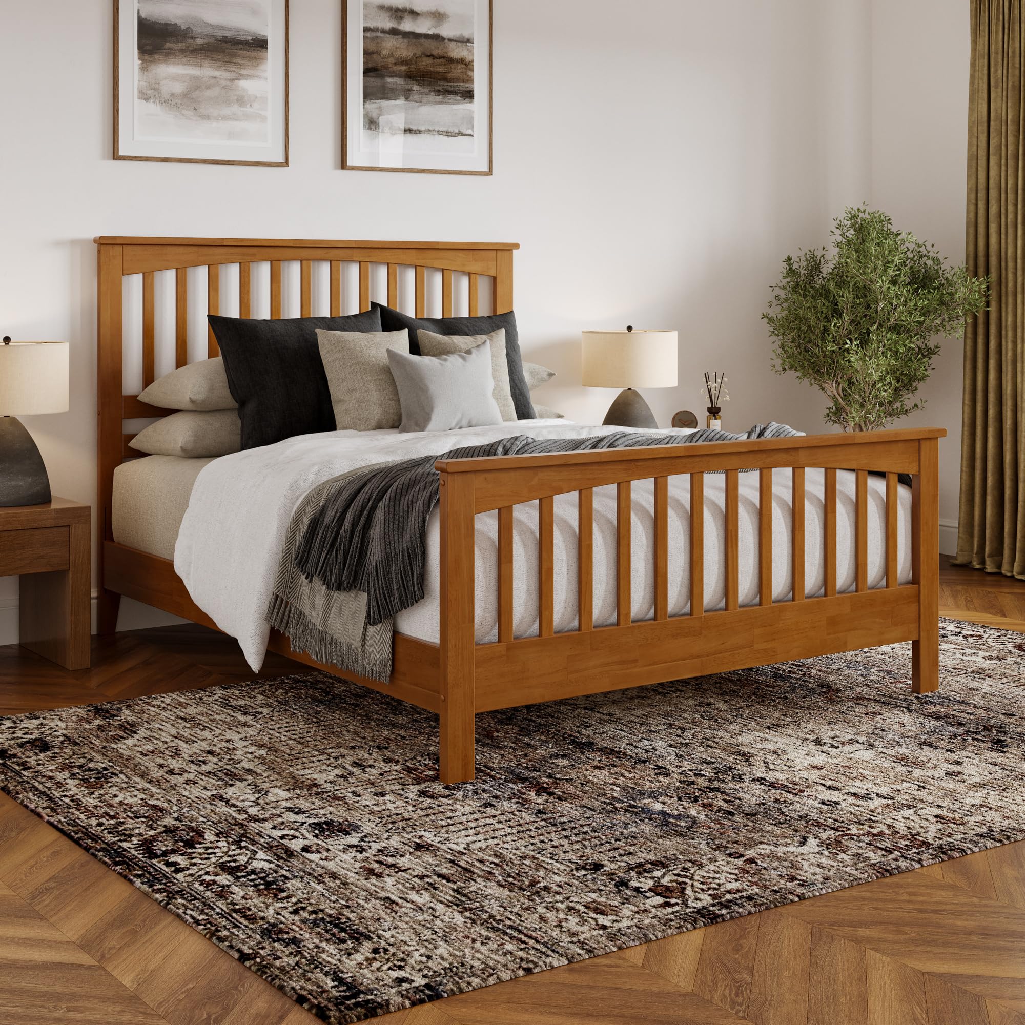 Camilla Queen Low Profile Platform Bed with Matching Footboard in Light Toffee
