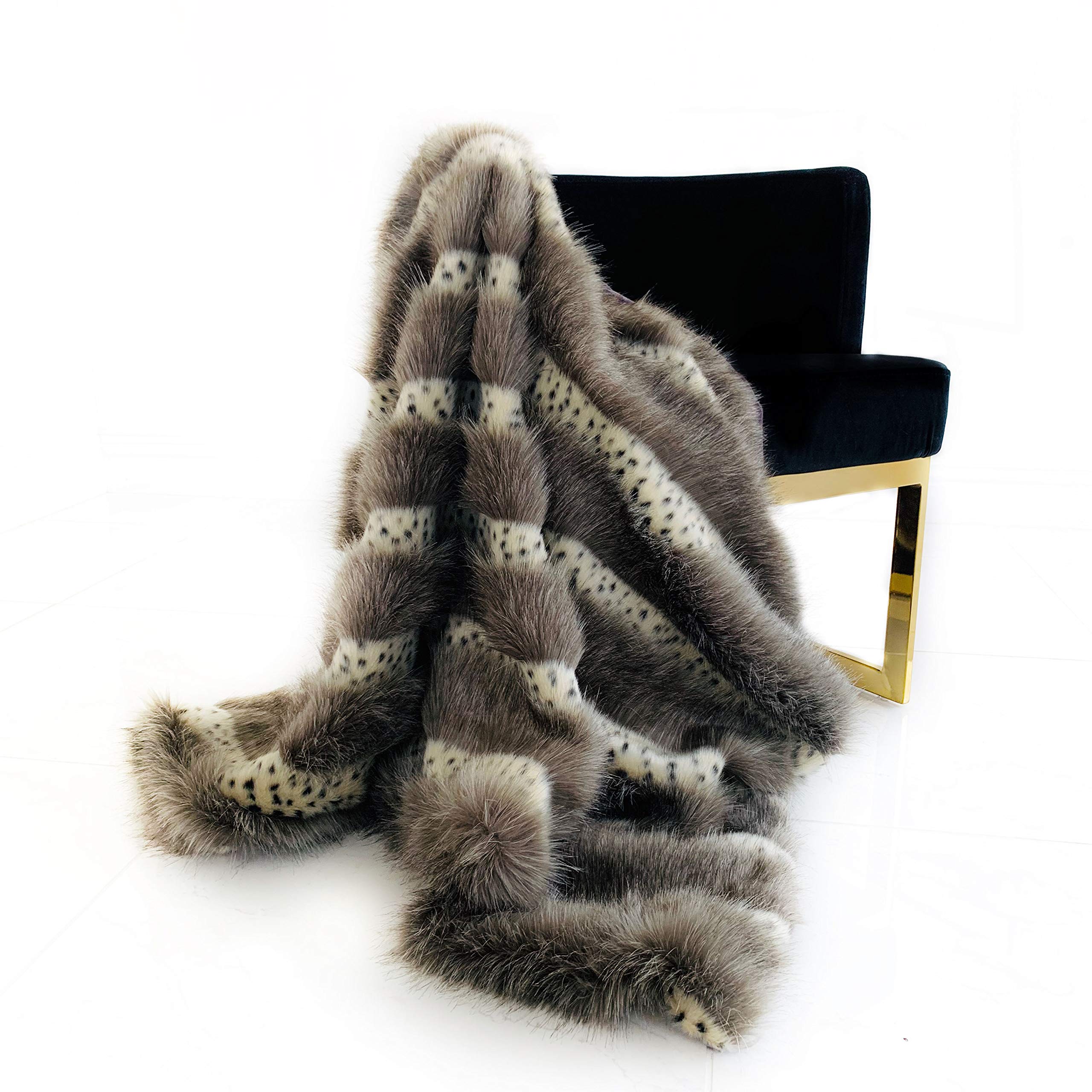 Plutus Gray  Two Tone Feather Faux Fur Luxury Throw Blanket Blanket 70L x 90W Twin- Gray