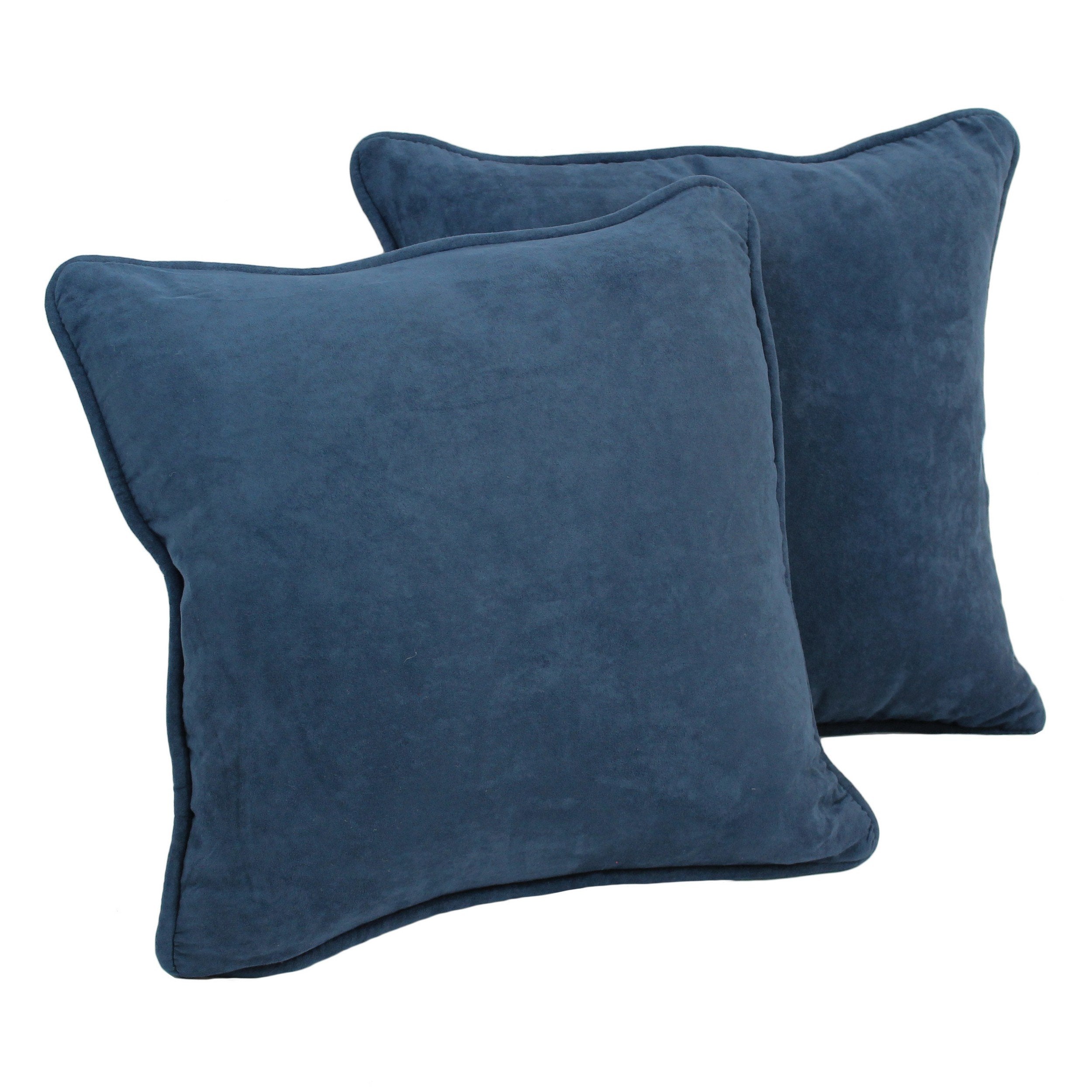 18-inch Double-corded Solid Microsuede Square Throw Pillows with Inserts (Set of 2) - Indigo
