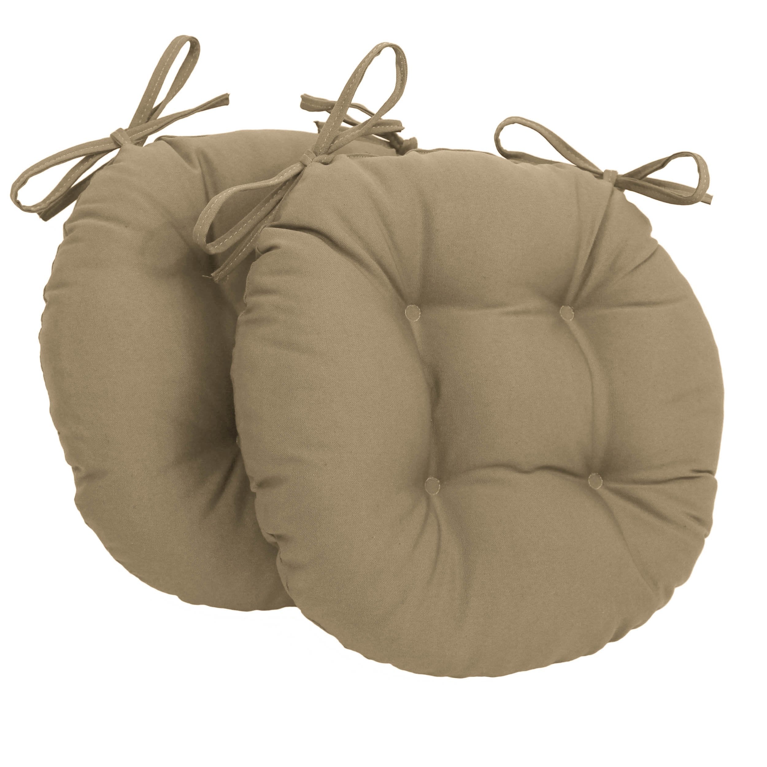16-inch Solid Twill Round Tufted Chair Cushions (Set of 2) - Toffee