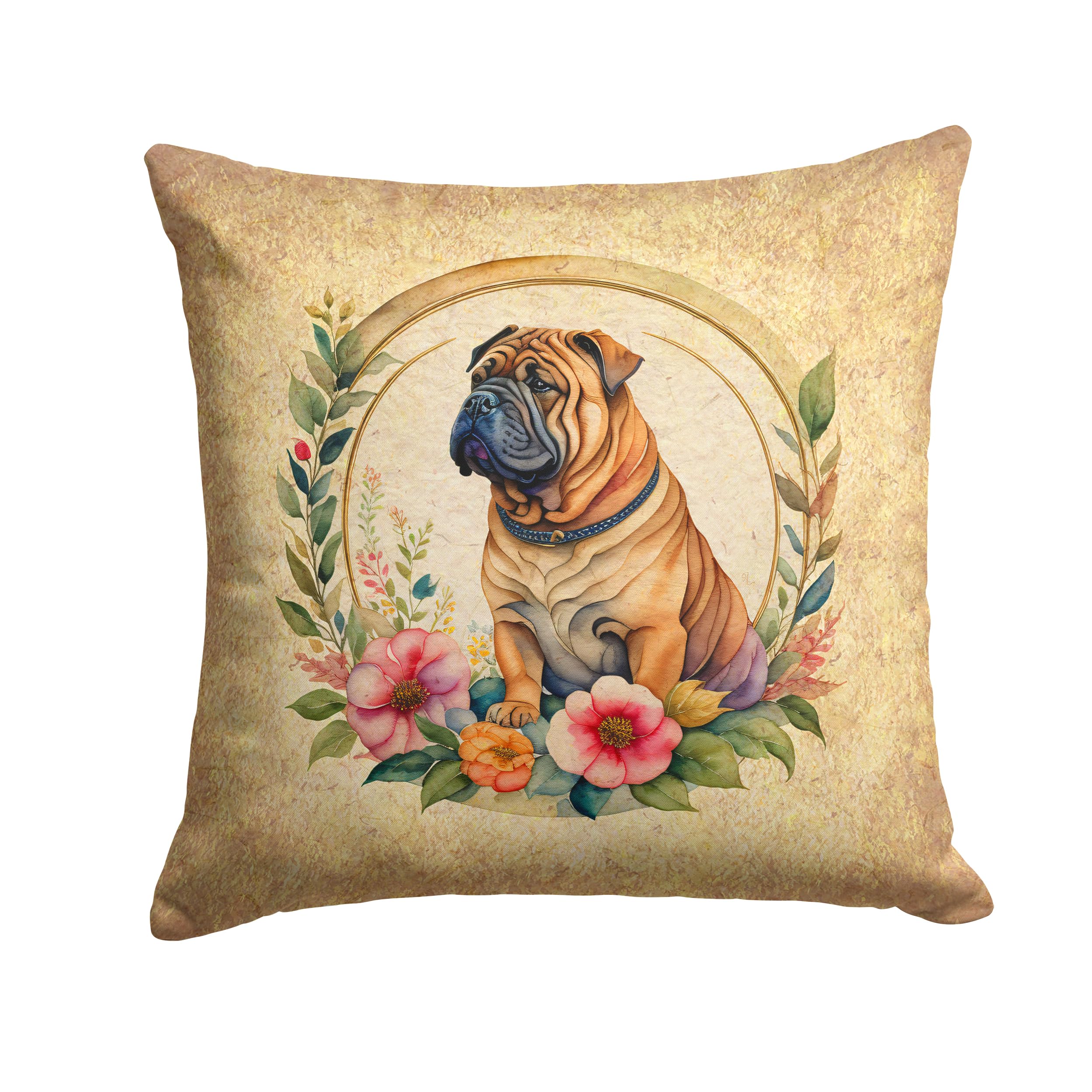 Shar Pei And Flowers Throw Pillow