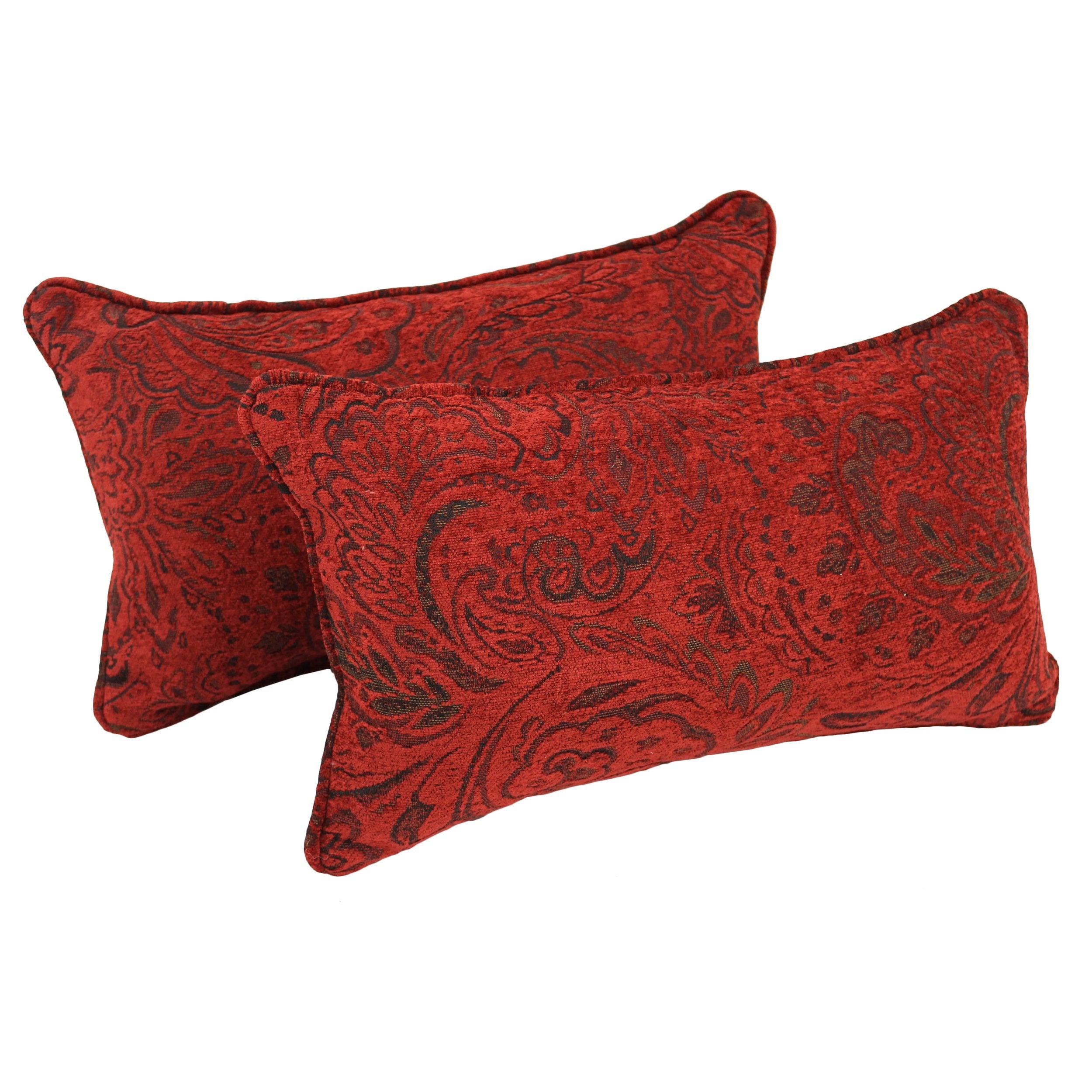 20-inch by 12-inch Double-corded Patterned Jacquard Chenille Back Support PIllows with Inserts (Set of 2) - Scrolled Floral Tan