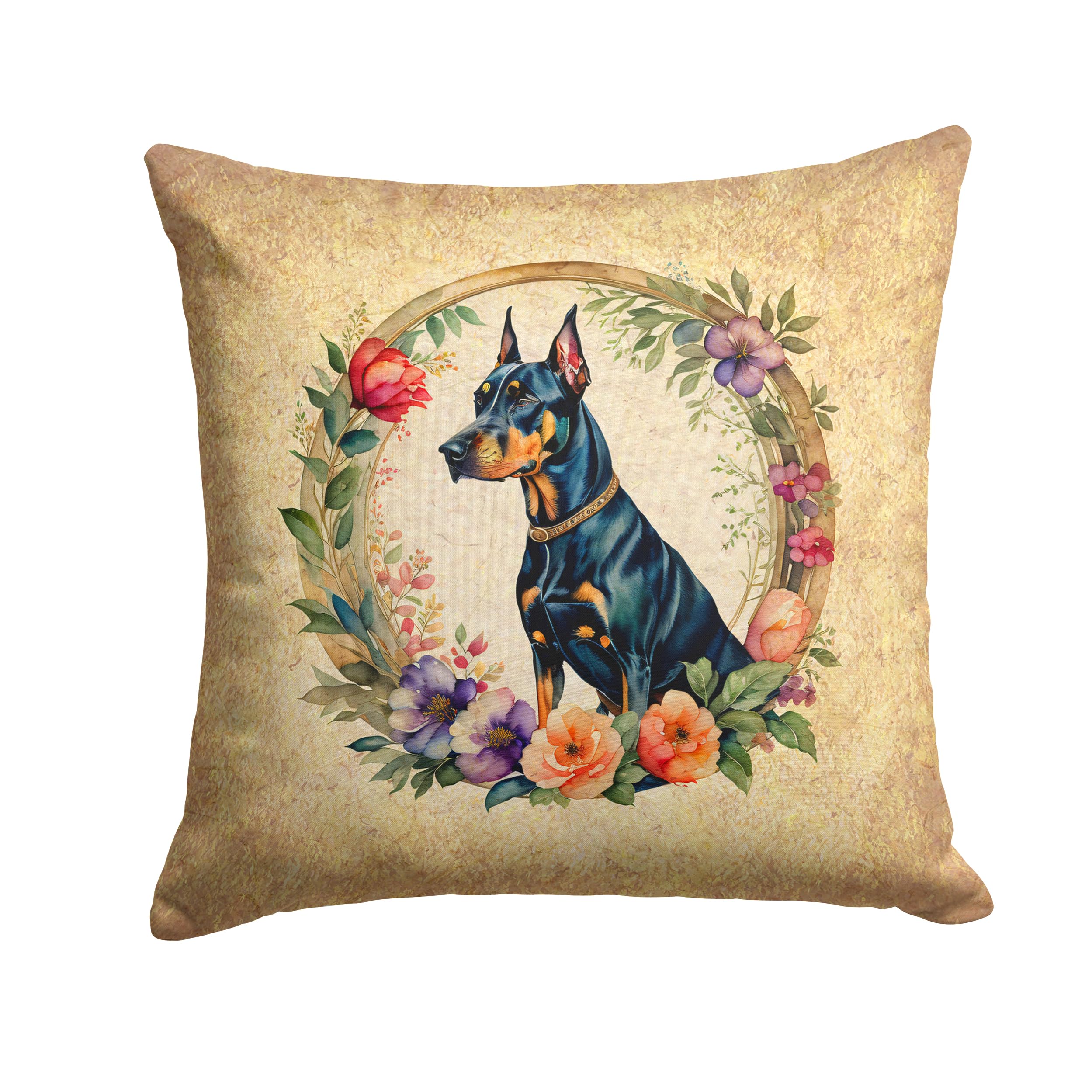 Doberman Pinscher And Flowers Throw Pillow