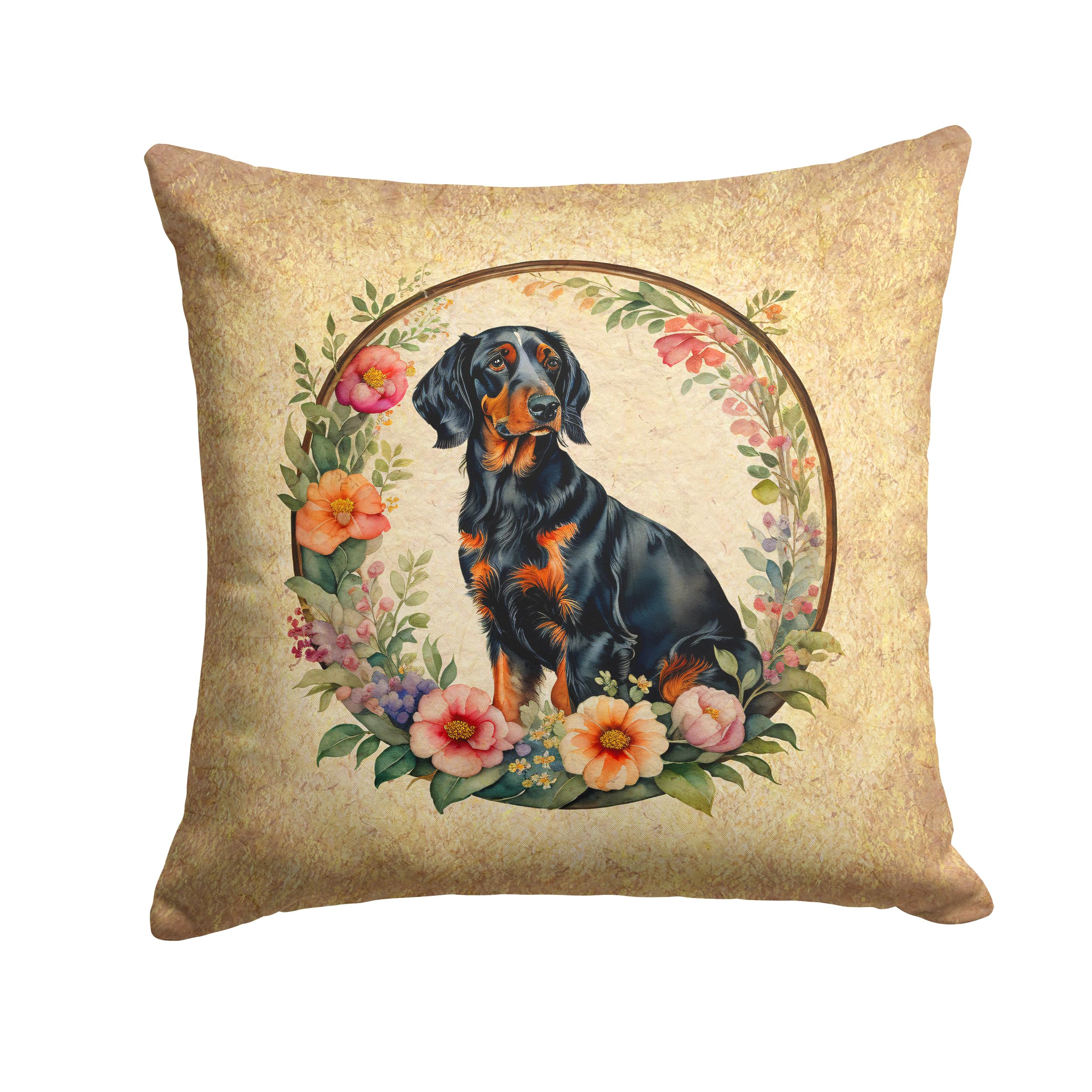 Gordon Setter And Flowers Throw Pillow