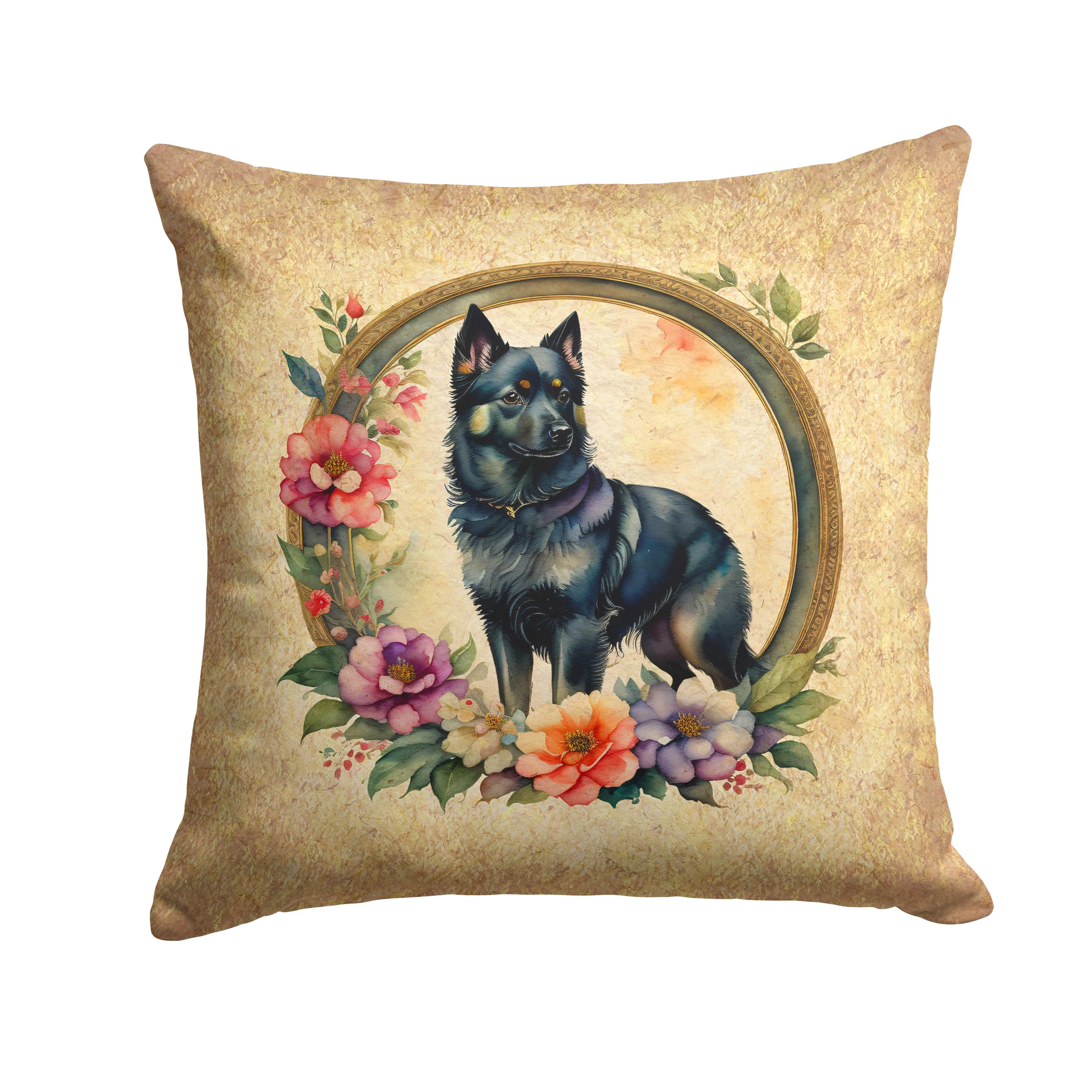 Schipperke And Flowers Throw Pillow