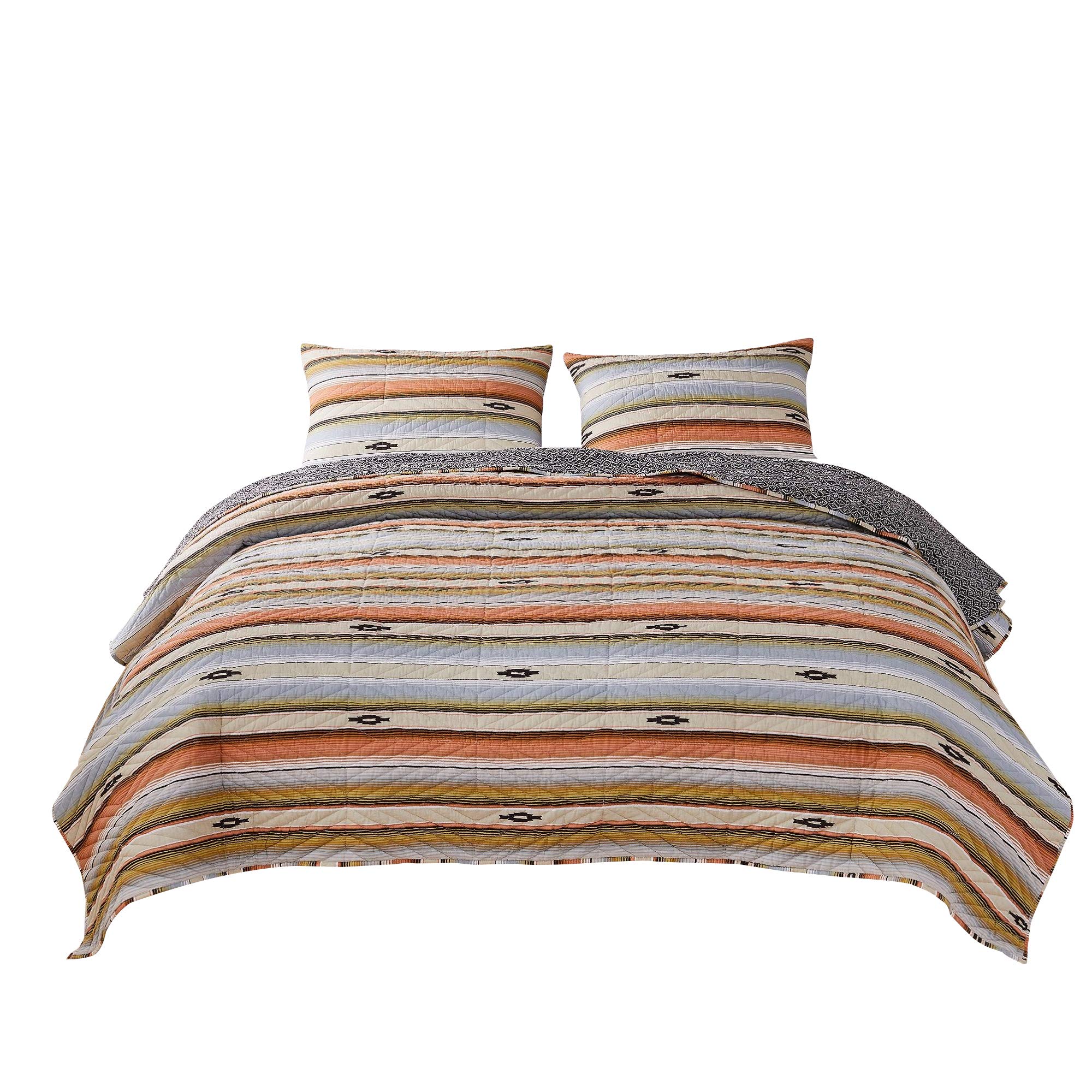 3 Piece Microfiber King Size Quilt Set with Chevron Print, Multicolor