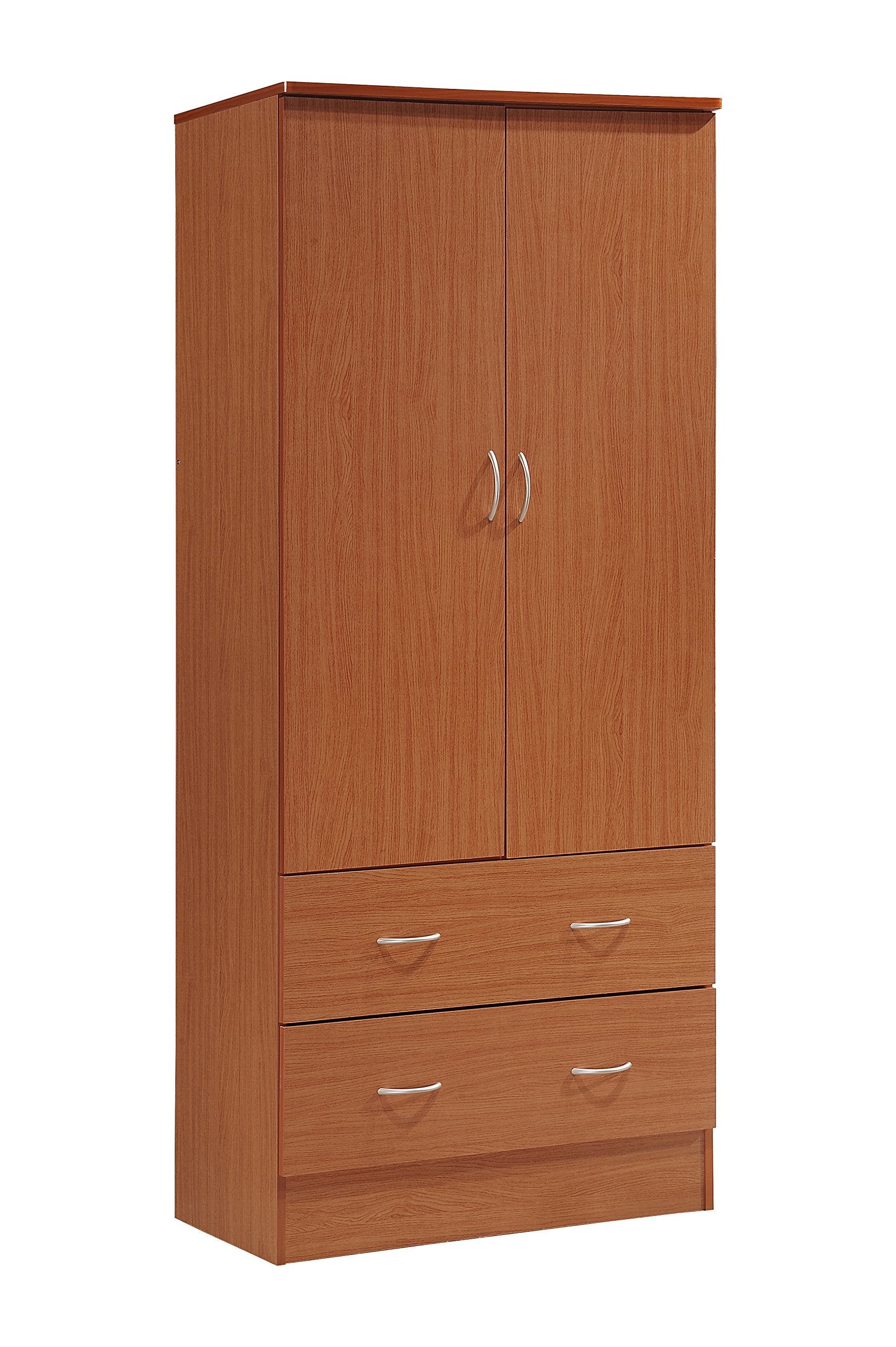 Hodedah 2-Door Armoire with 2-Drawers and Clothing Rod in Cherry