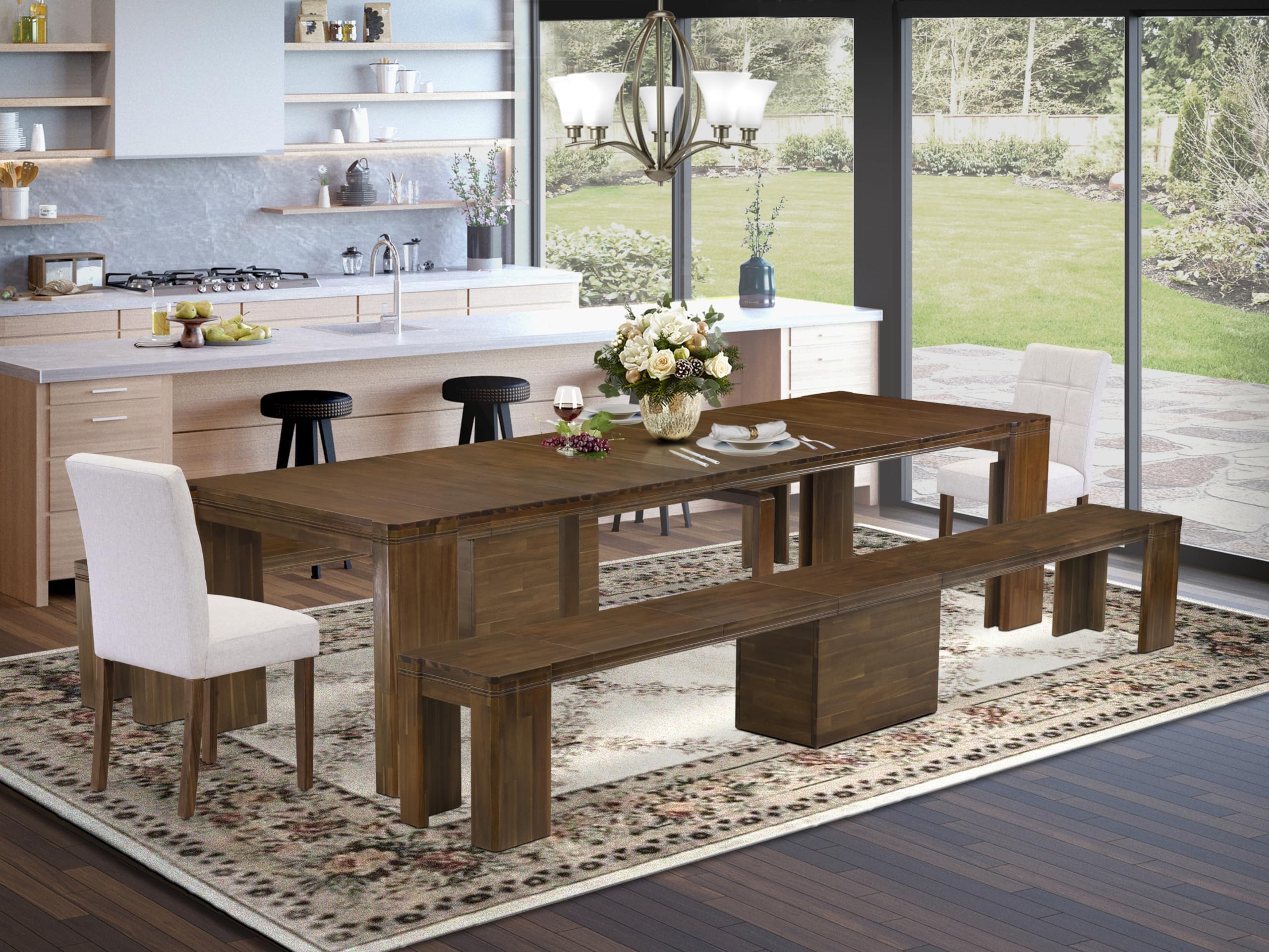 5 Pieces Extendable Dining Set Includes a Rectangle Kitchen Table