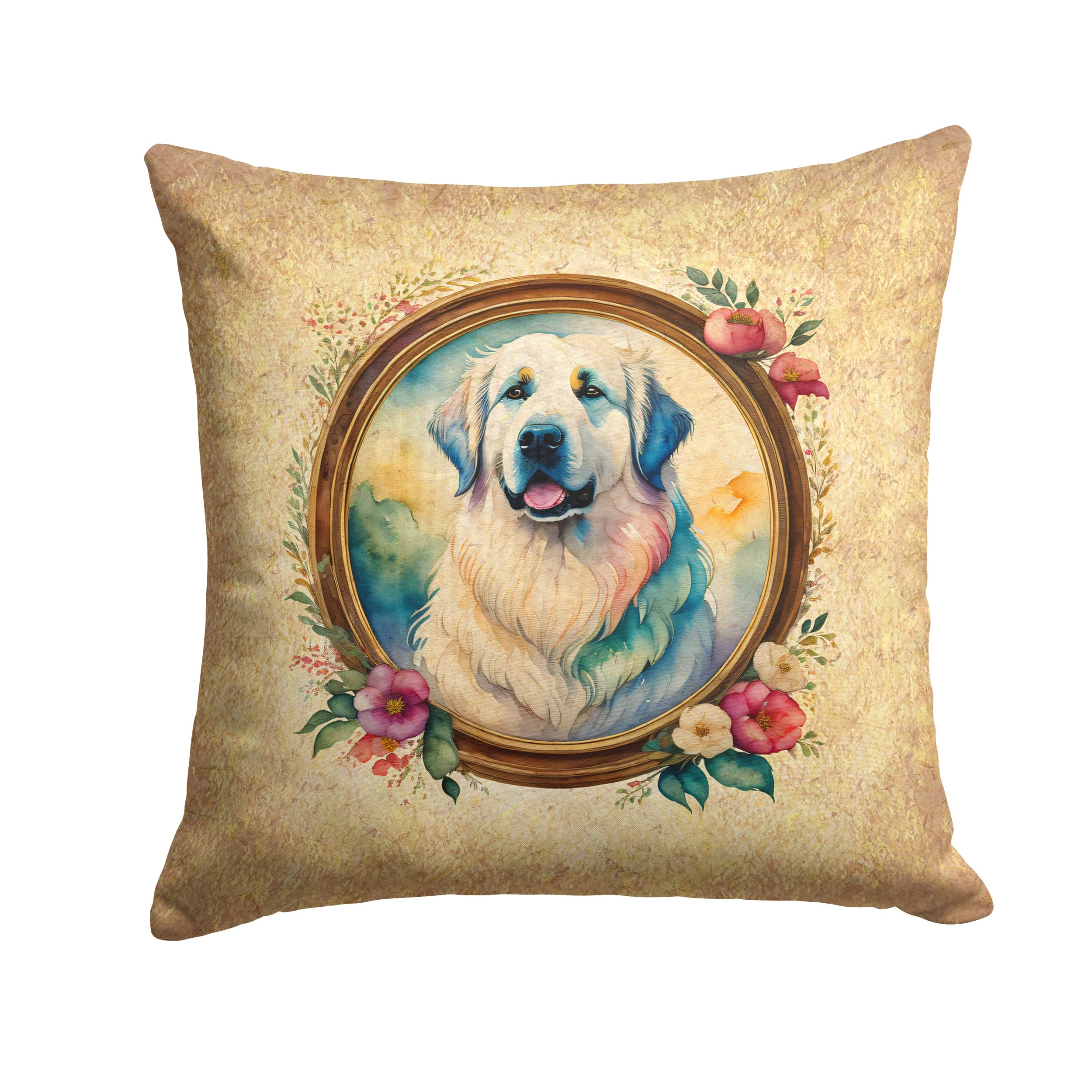 Great Pyrenees And Flowers Throw Pillow