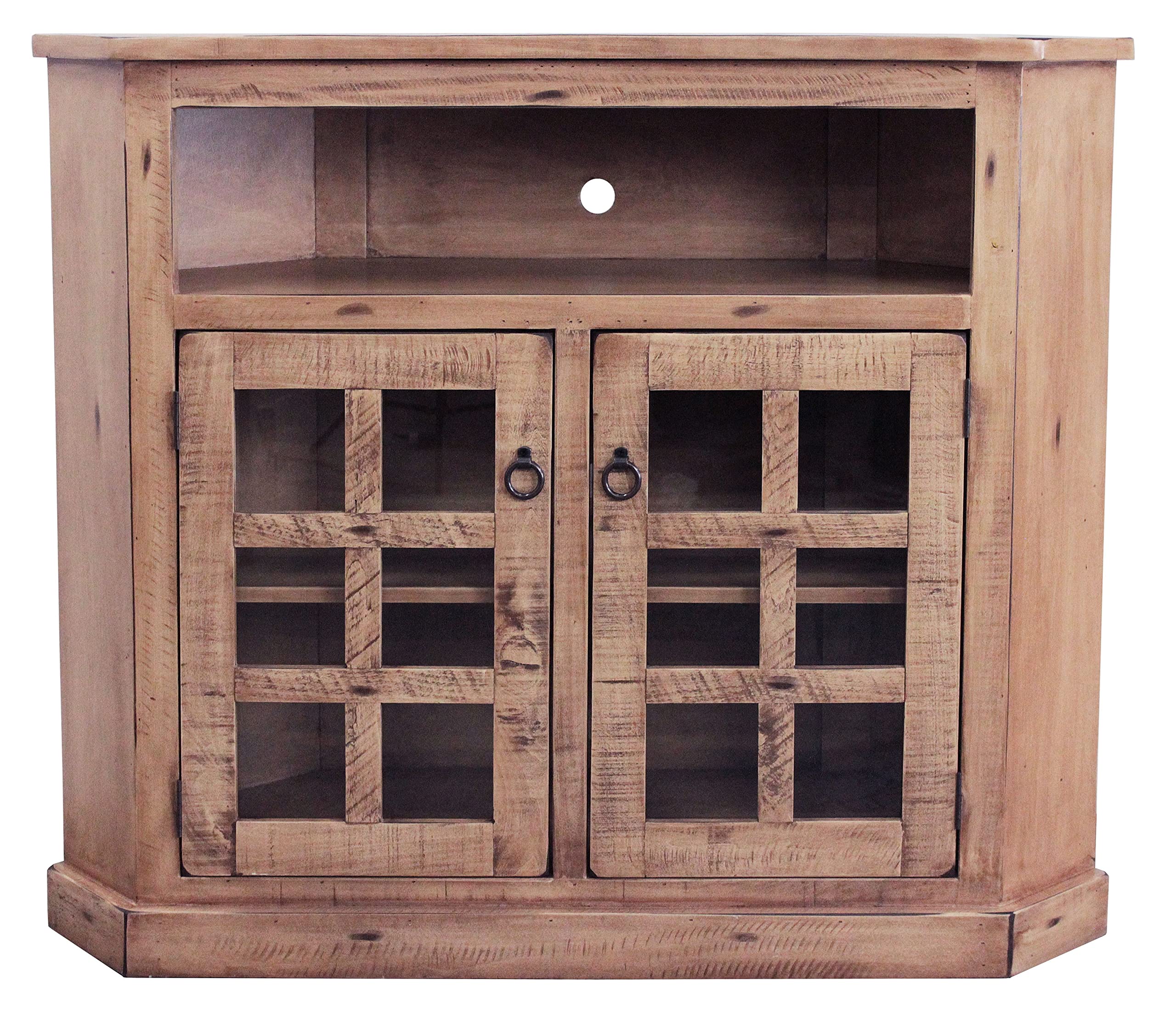 Rustic Tall Curve Corner TV Stand in Rustic Seashell