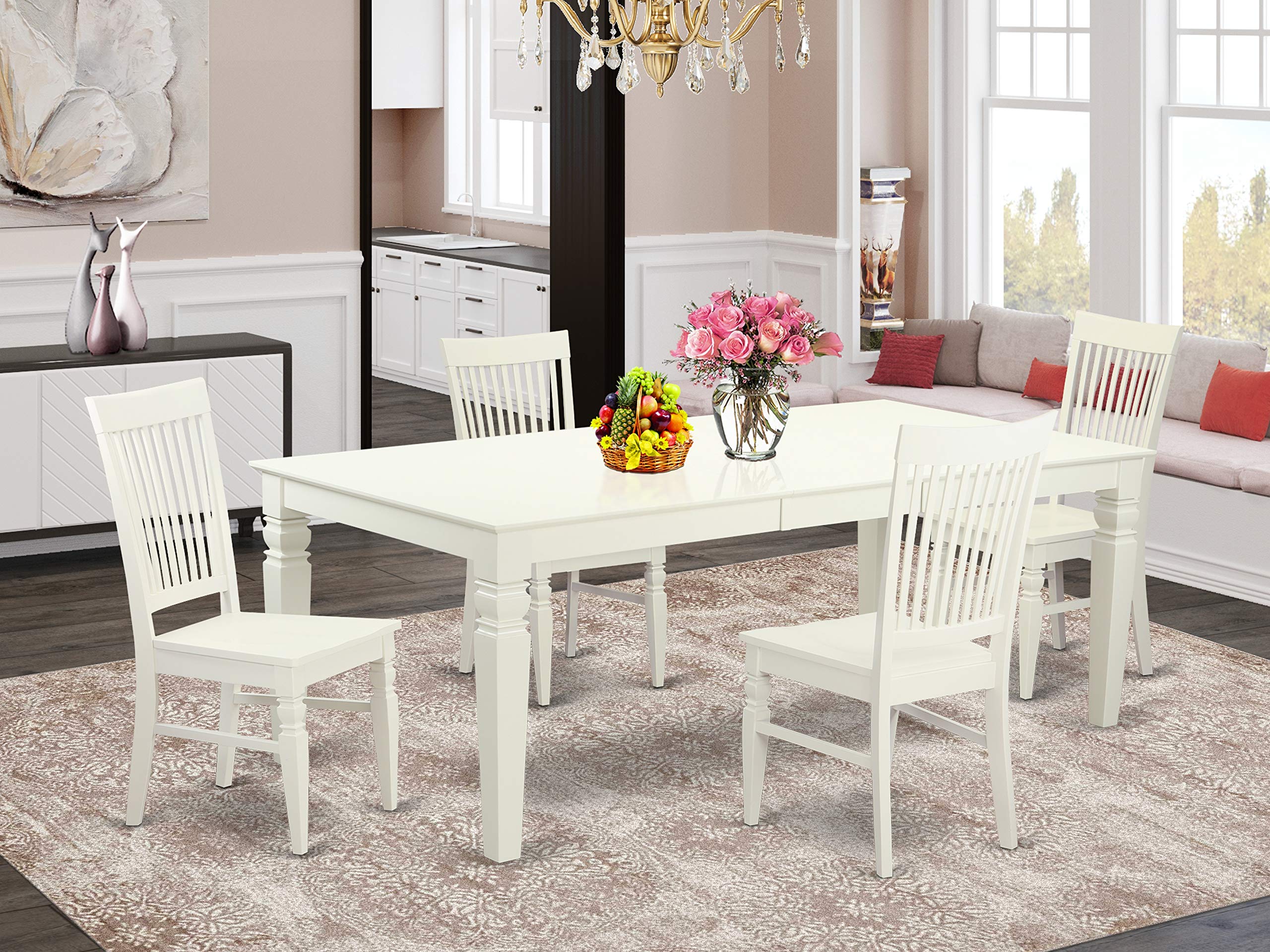 LGWE5-LWH-W 5 PC Dining room set with a Dining Table and 4 Dining Chairs in Linen White