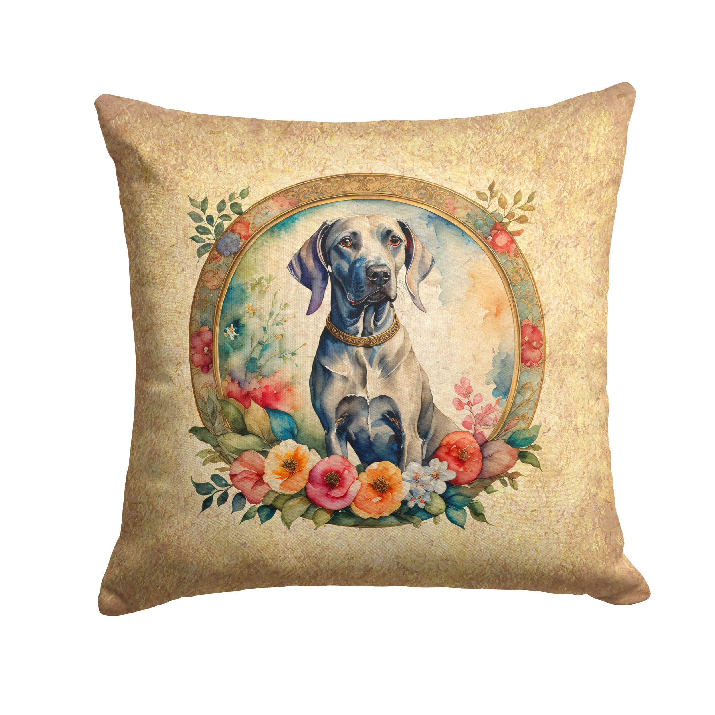 Weimaraner And Flowers Throw Pillow