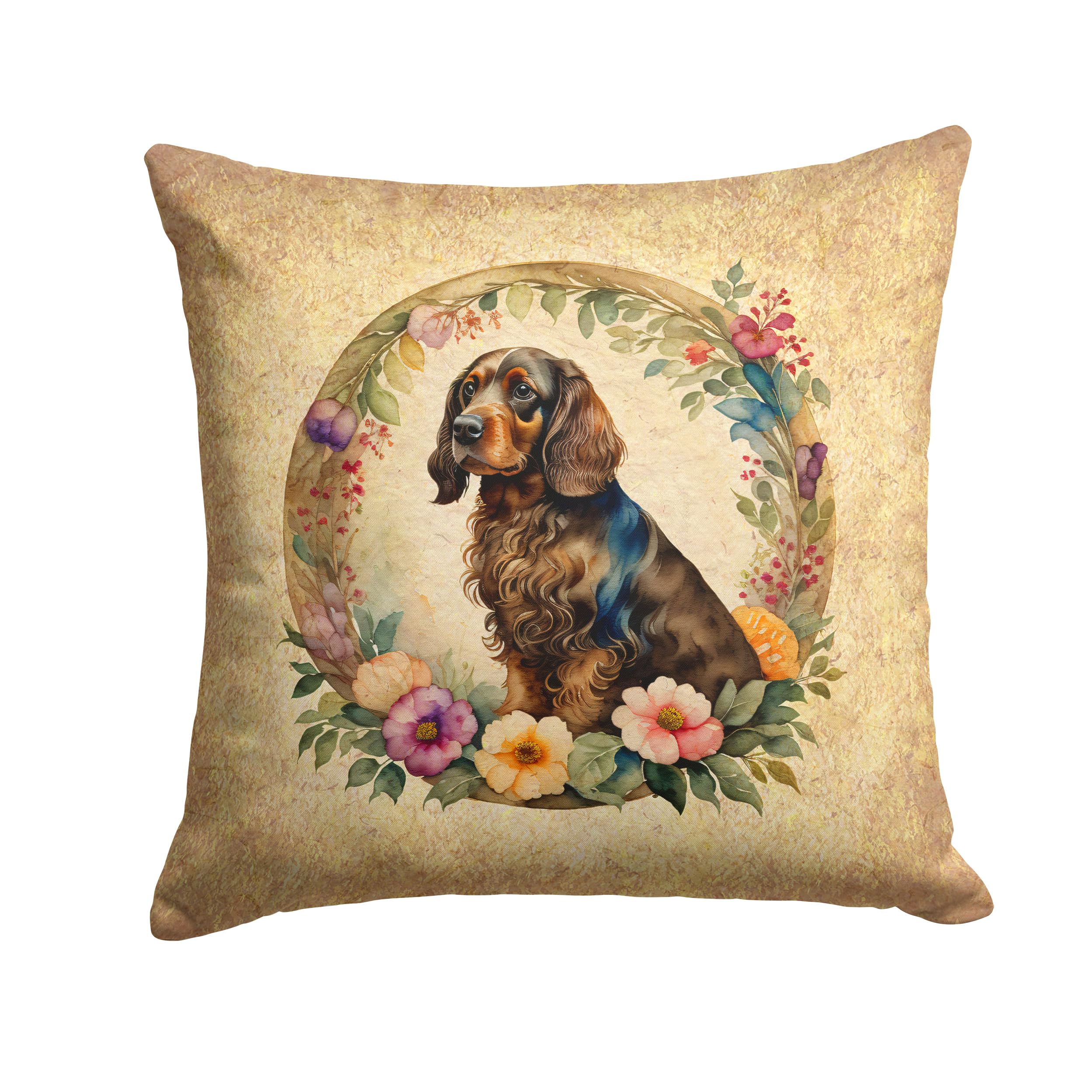 Field Spaniel And Flowers Throw Pillow