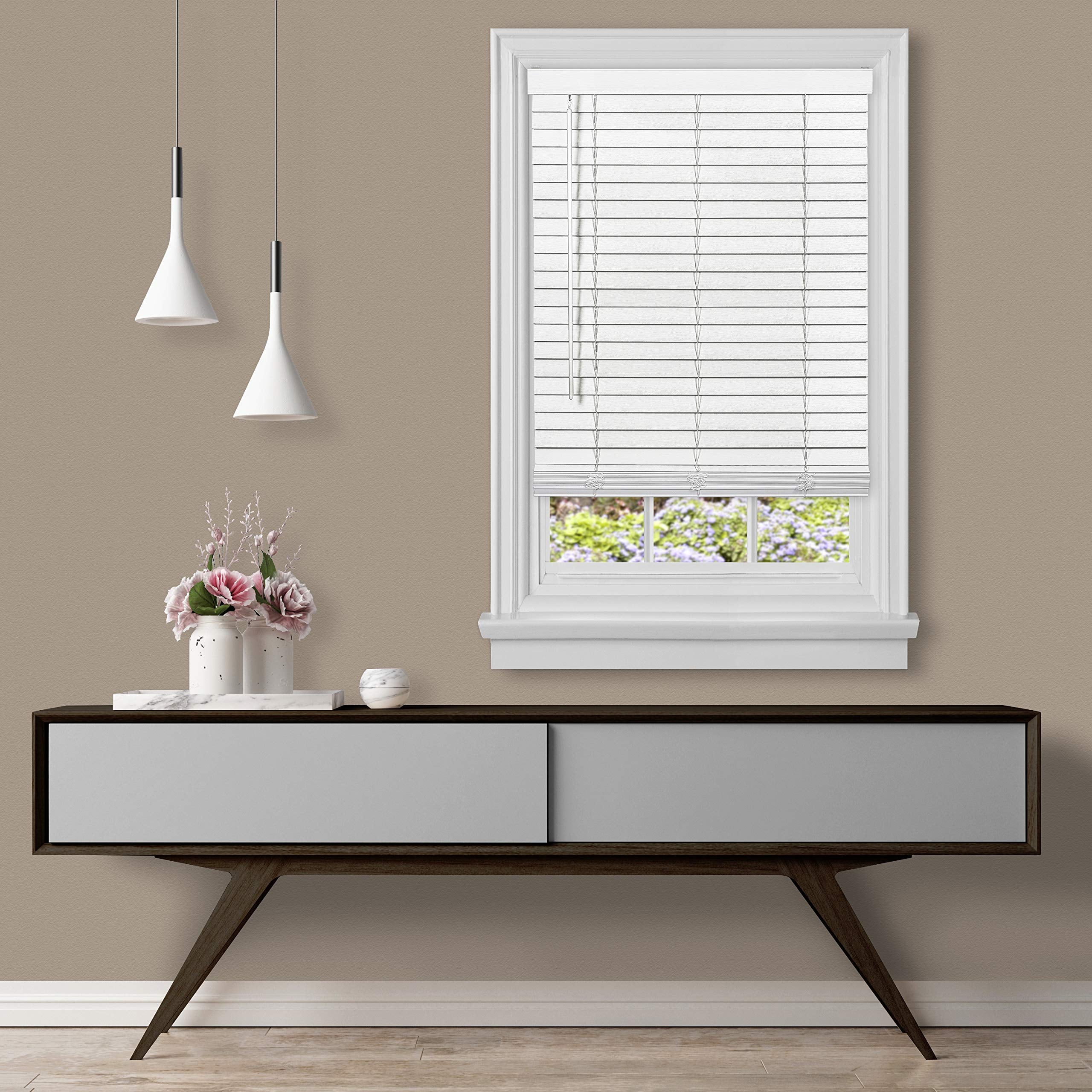 Cordless GII Madera Falsa 2 Faux Wood Plantation Blind 35x64 - White