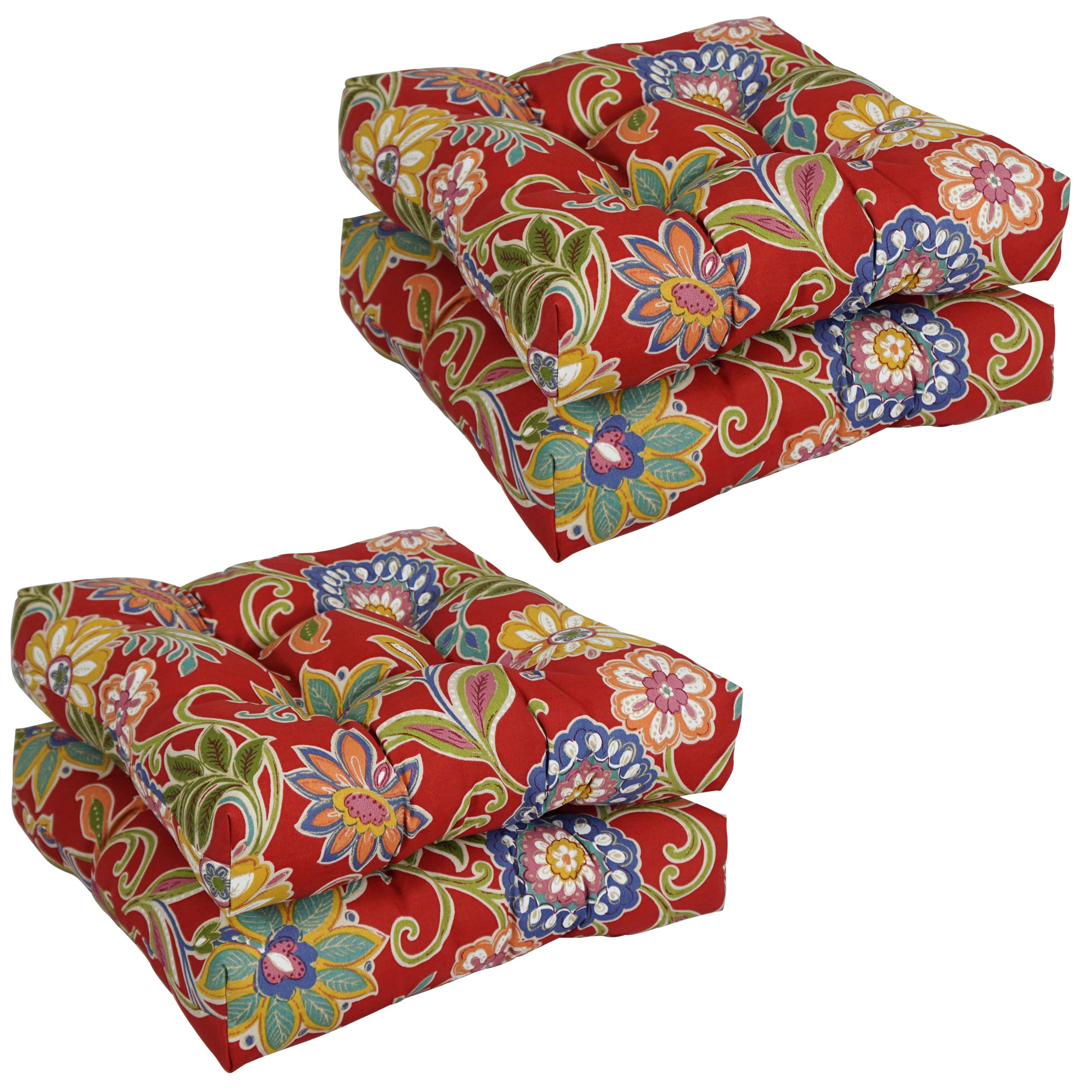 19-inch Squared Patterned Spun Polyester Tufted Dining Chair Cushions (Set of 4)