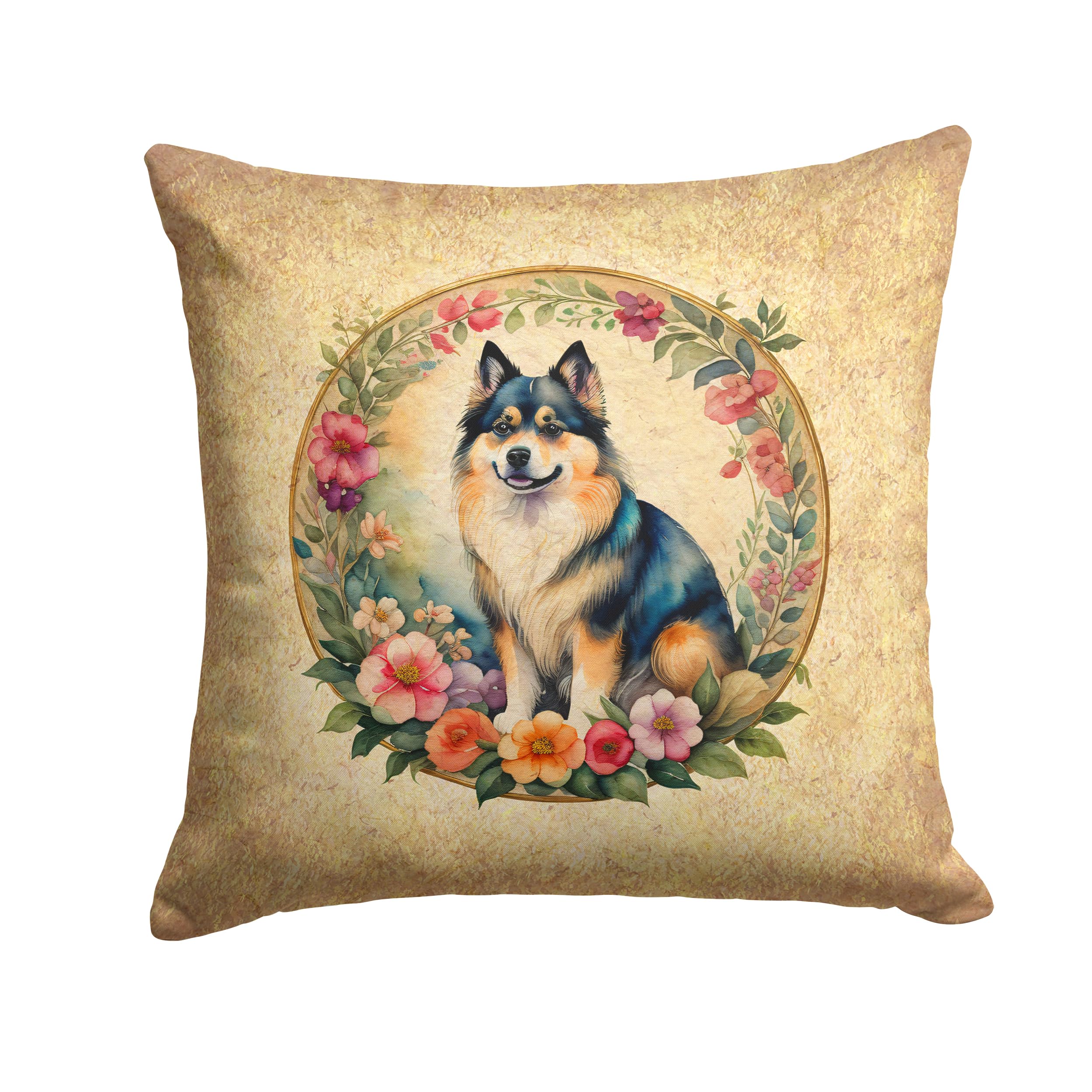 Finnish Lapphund And Flowers Throw Pillow
