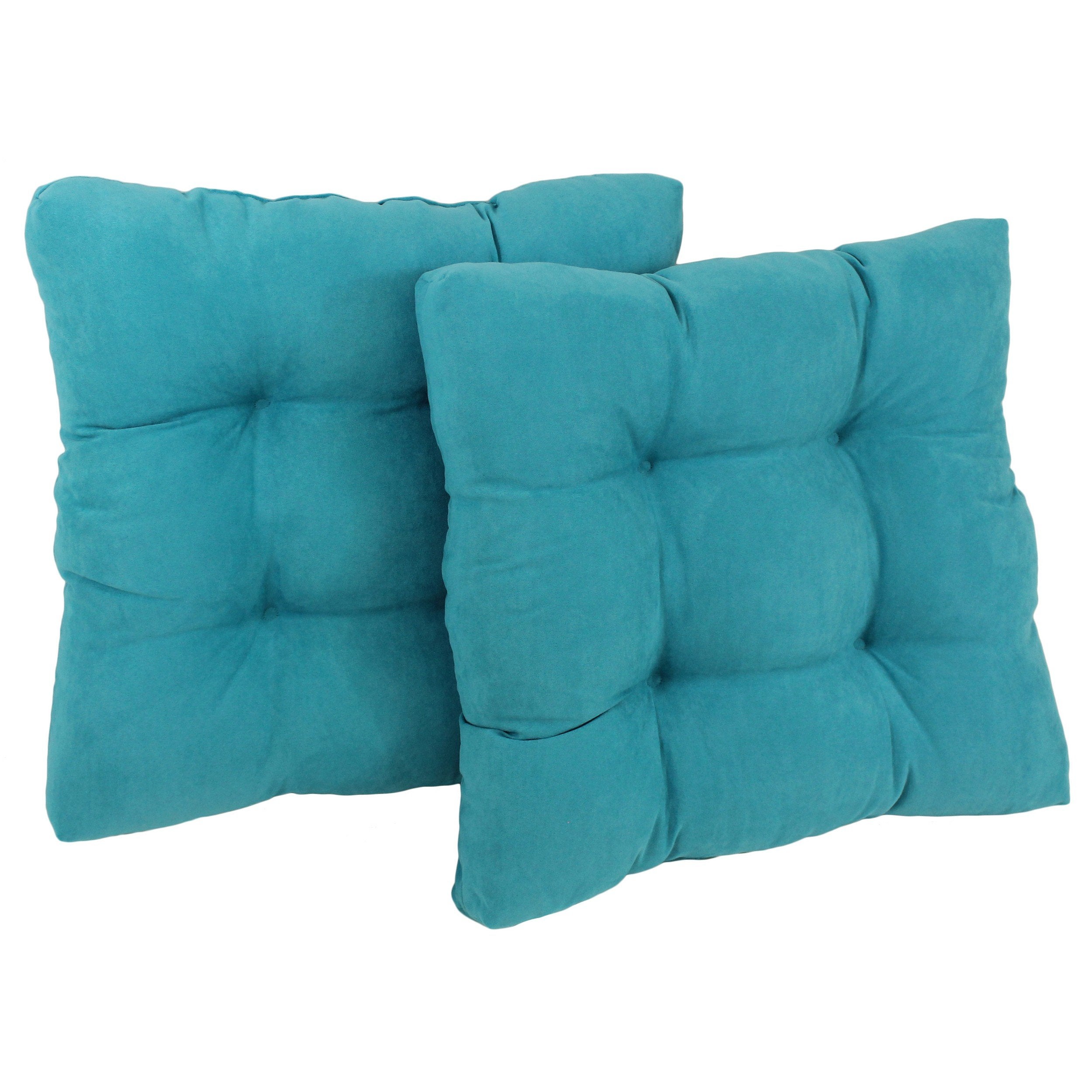 19-inch Squared Microsuede Tufted Dining Chair Cushion (Set of Two) - Aqua Blue