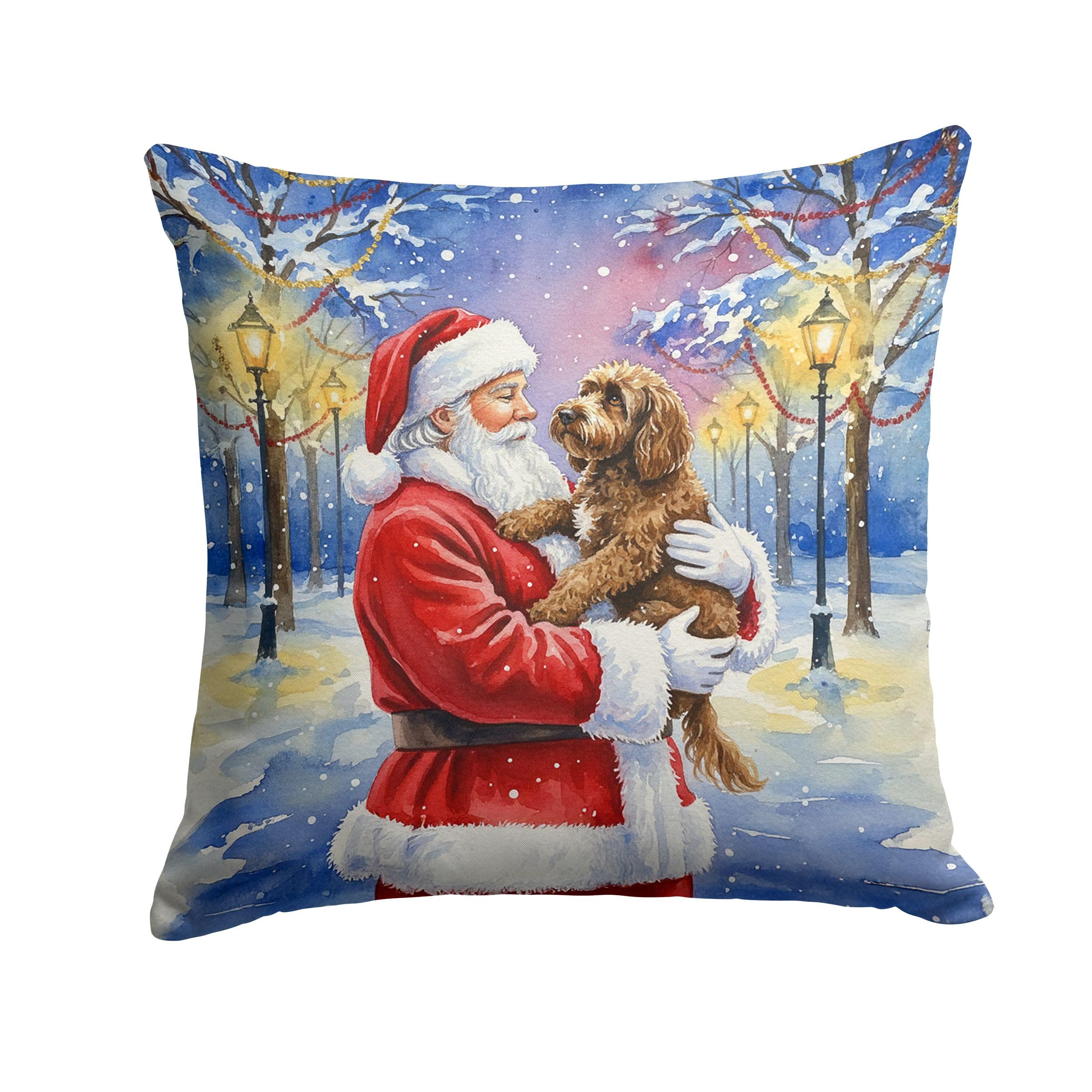 Carolines Treasures Chocolate Labradoodle with Santa Claus Throw Pillow Decorative Indoor Outdoor Accent Cushion for Couch, Bed or Patio, 14Hx14W