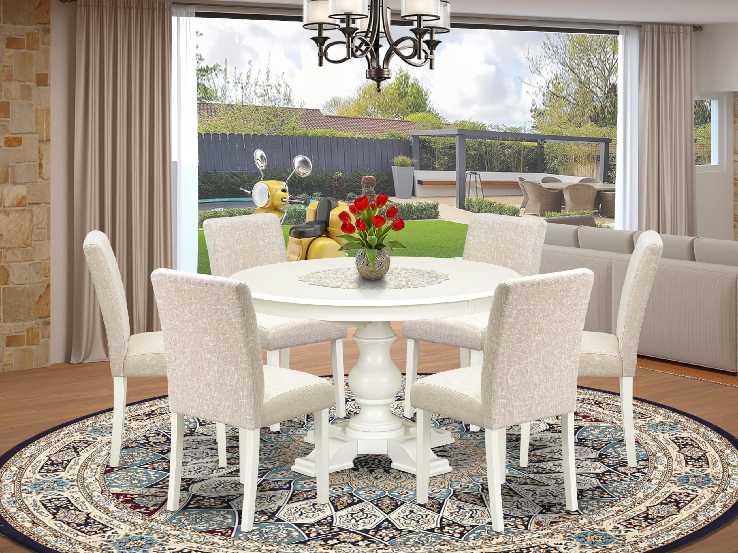 7-Piece Dining Table Set, Linen White