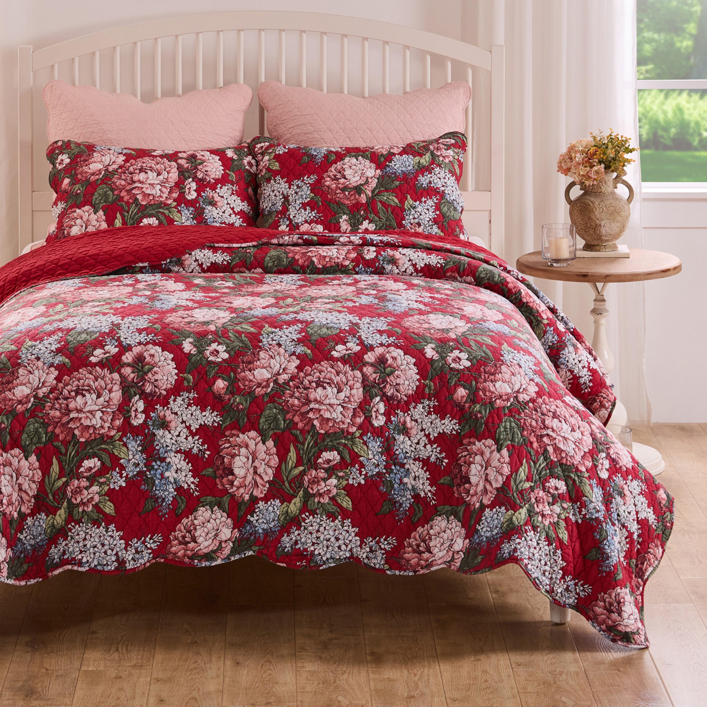 Greenland Home Fashions GL-2411CMSK Millie Quilt Set, 3-Piece King/Cal King, Garnet