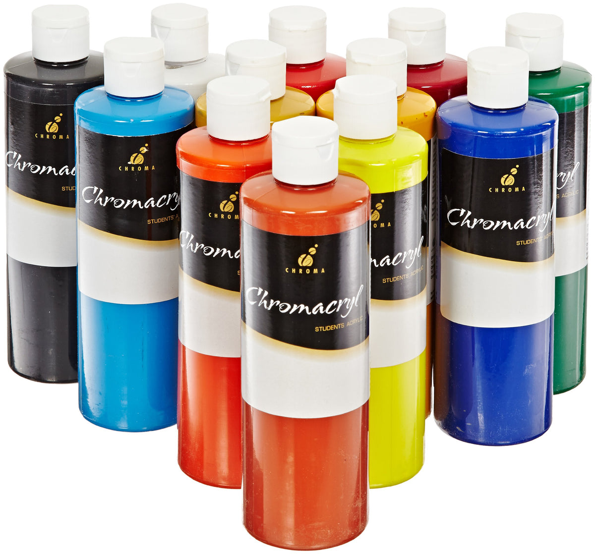 Chroma Chromacryl Premium Acrylic Paint - Pints - Set Of 12 - Assorted ...