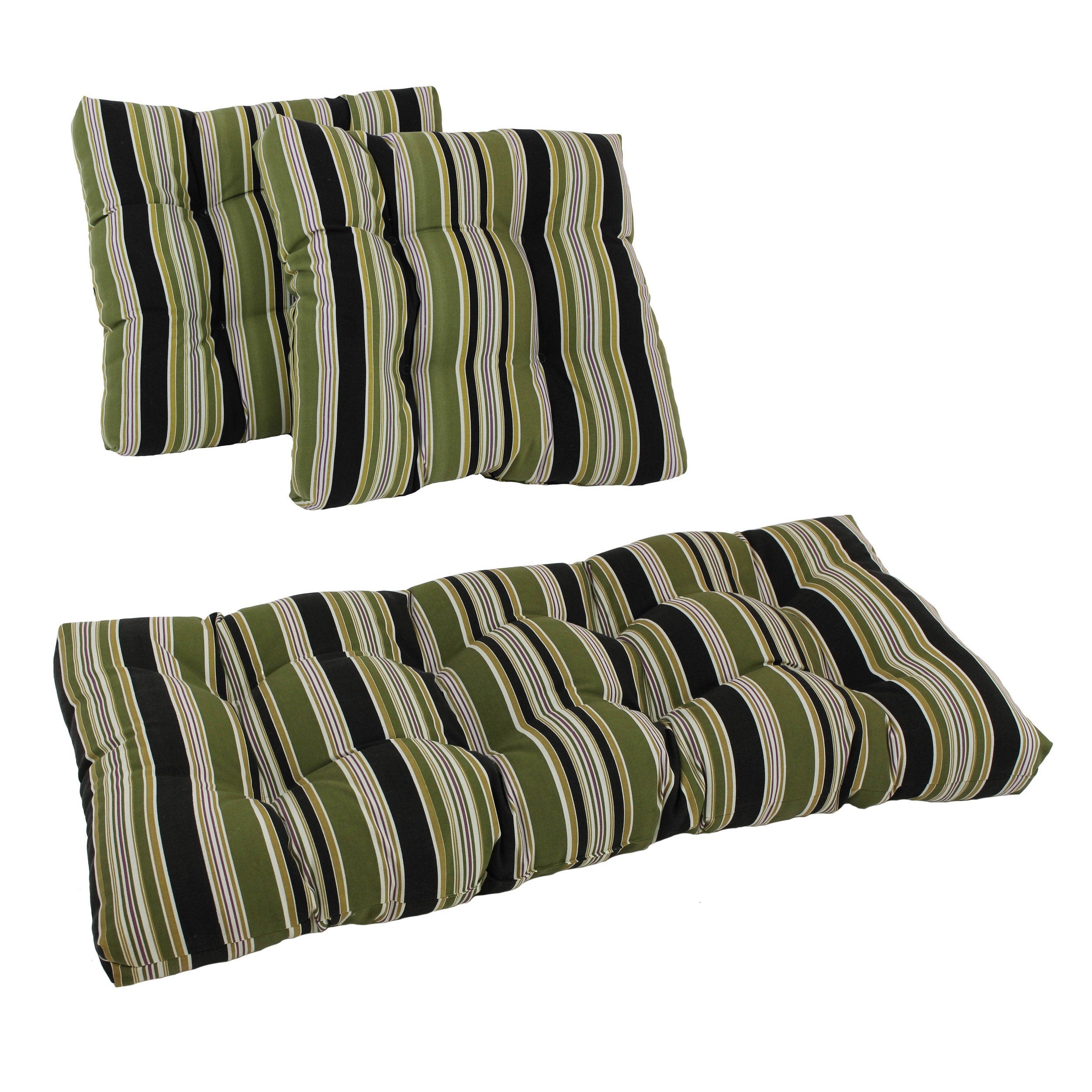 Square Spun Polyester Outdoor Tufted Settee Cushions (Set of 3) - Eastbay Onyx