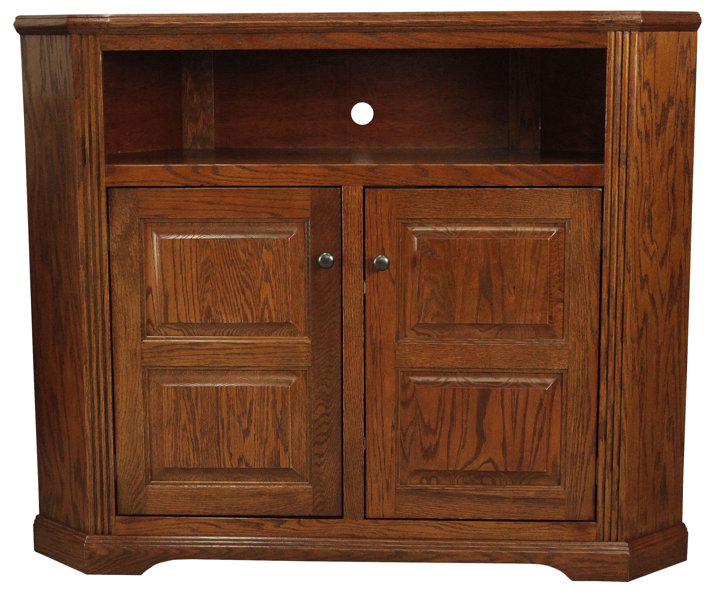 Oak Tall Curve Corner TV Stand in Dark