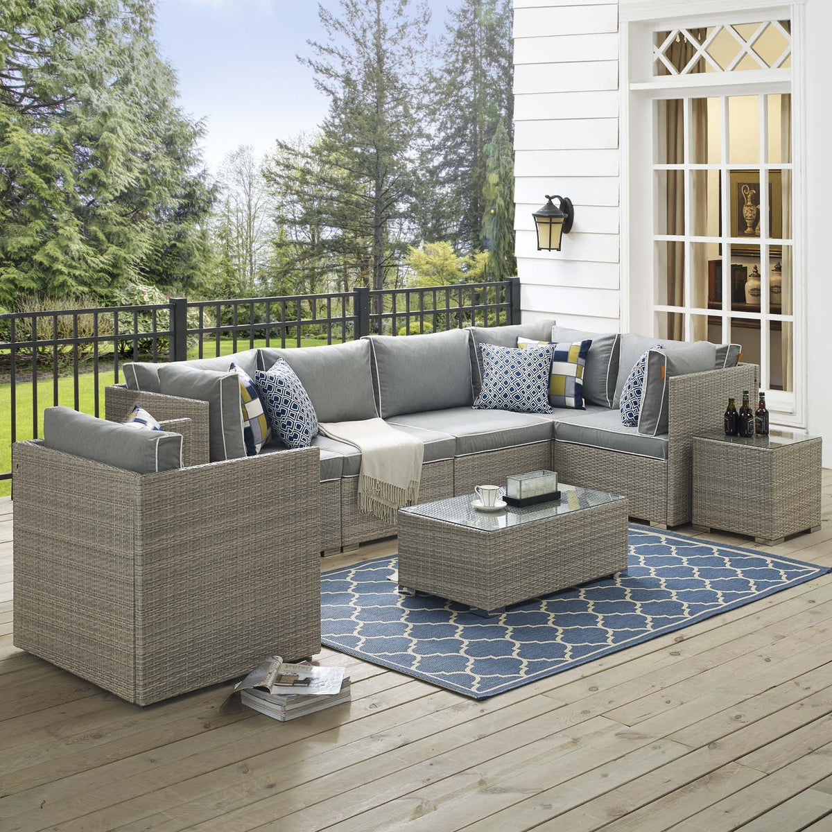 Modway Repose 7 Piece Outdoor Patio Sectional Set In Light Gray Gray