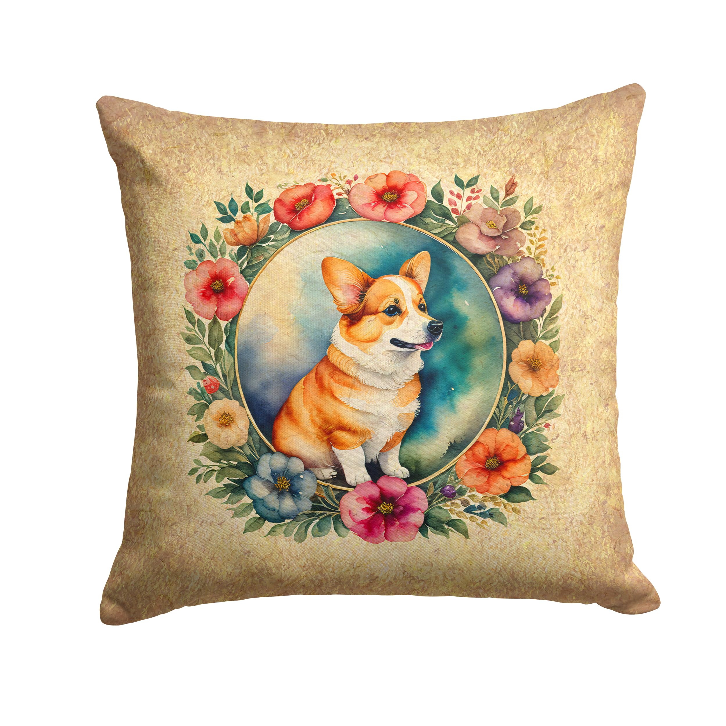 Corgi And Flowers Throw Pillow