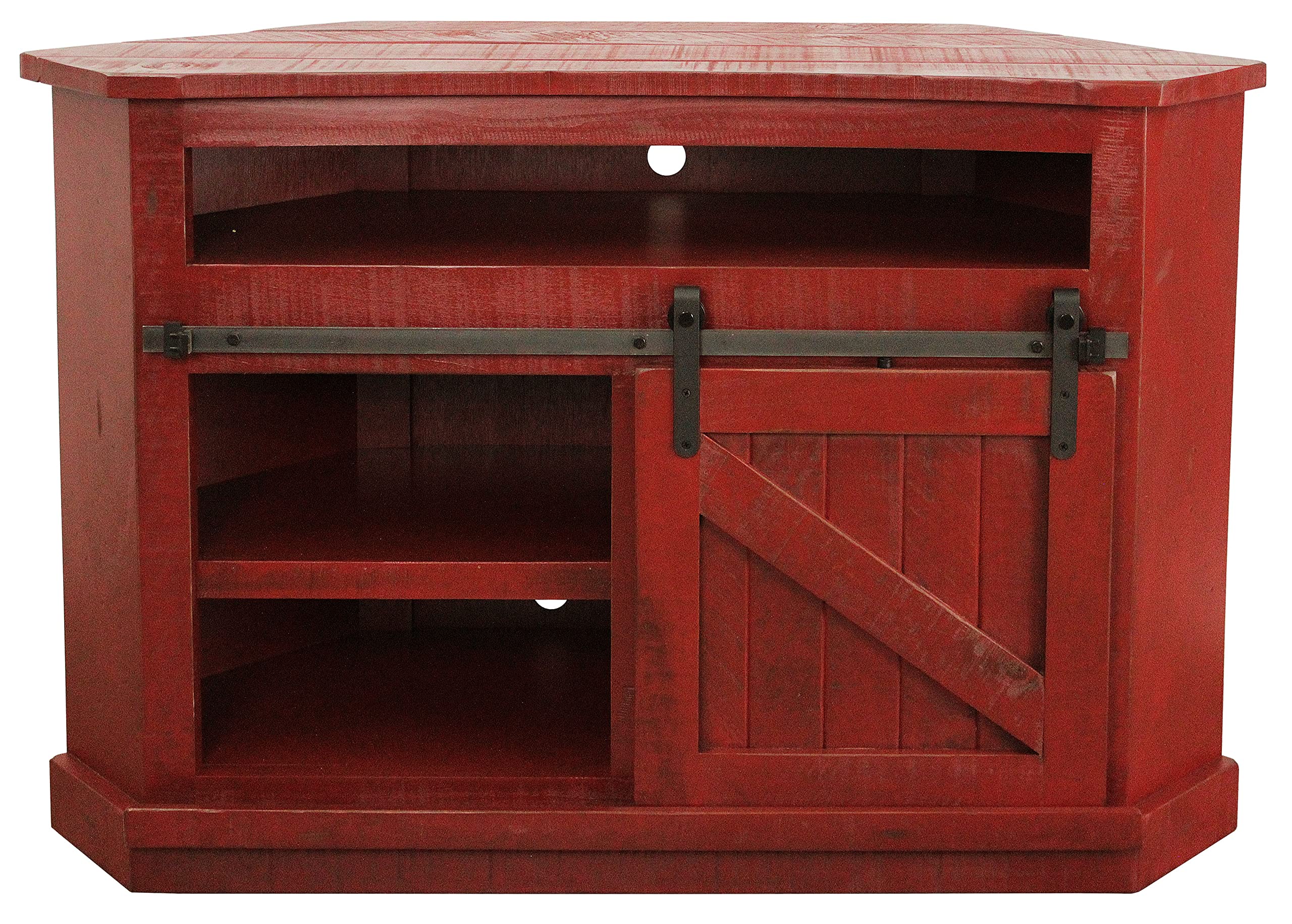 Rustic Alcove Corner TV Stand in Rustic Red