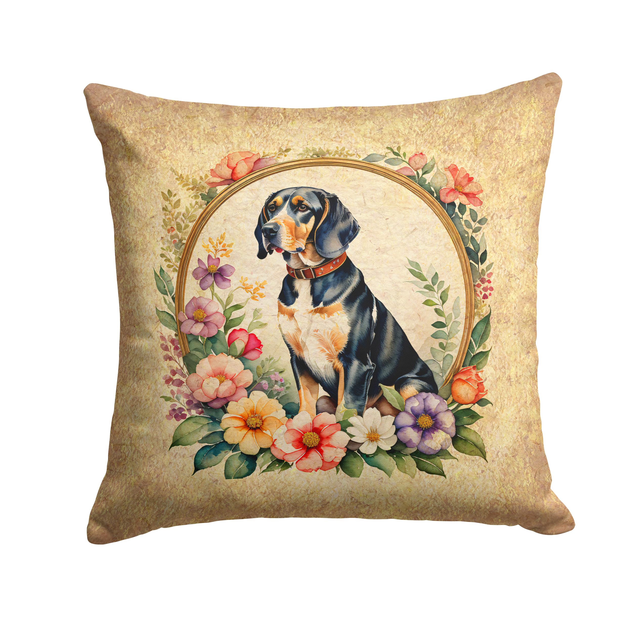 American English Coonhound And Flowers Throw Pillow