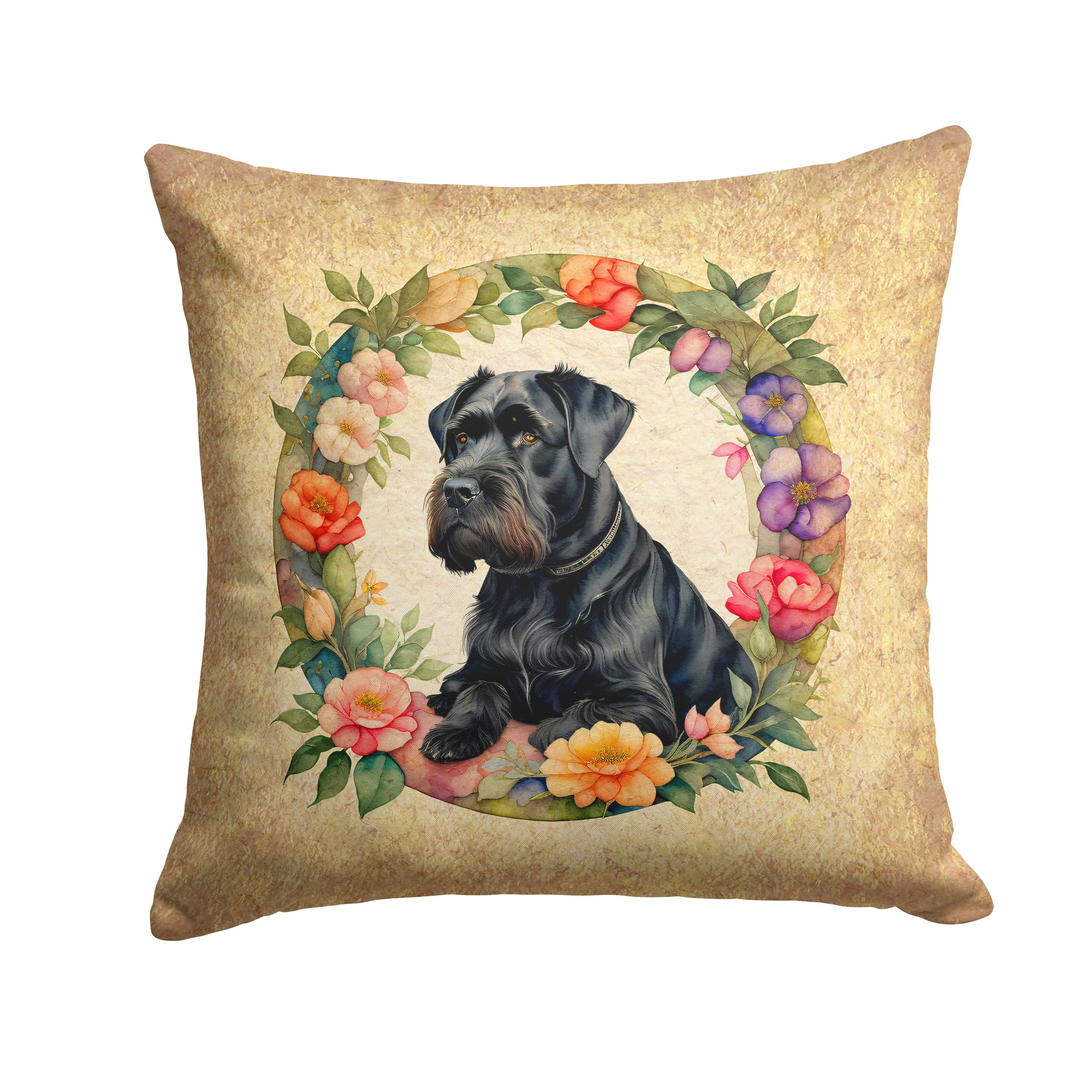 Giant Schnauzer And Flowers Throw Pillow