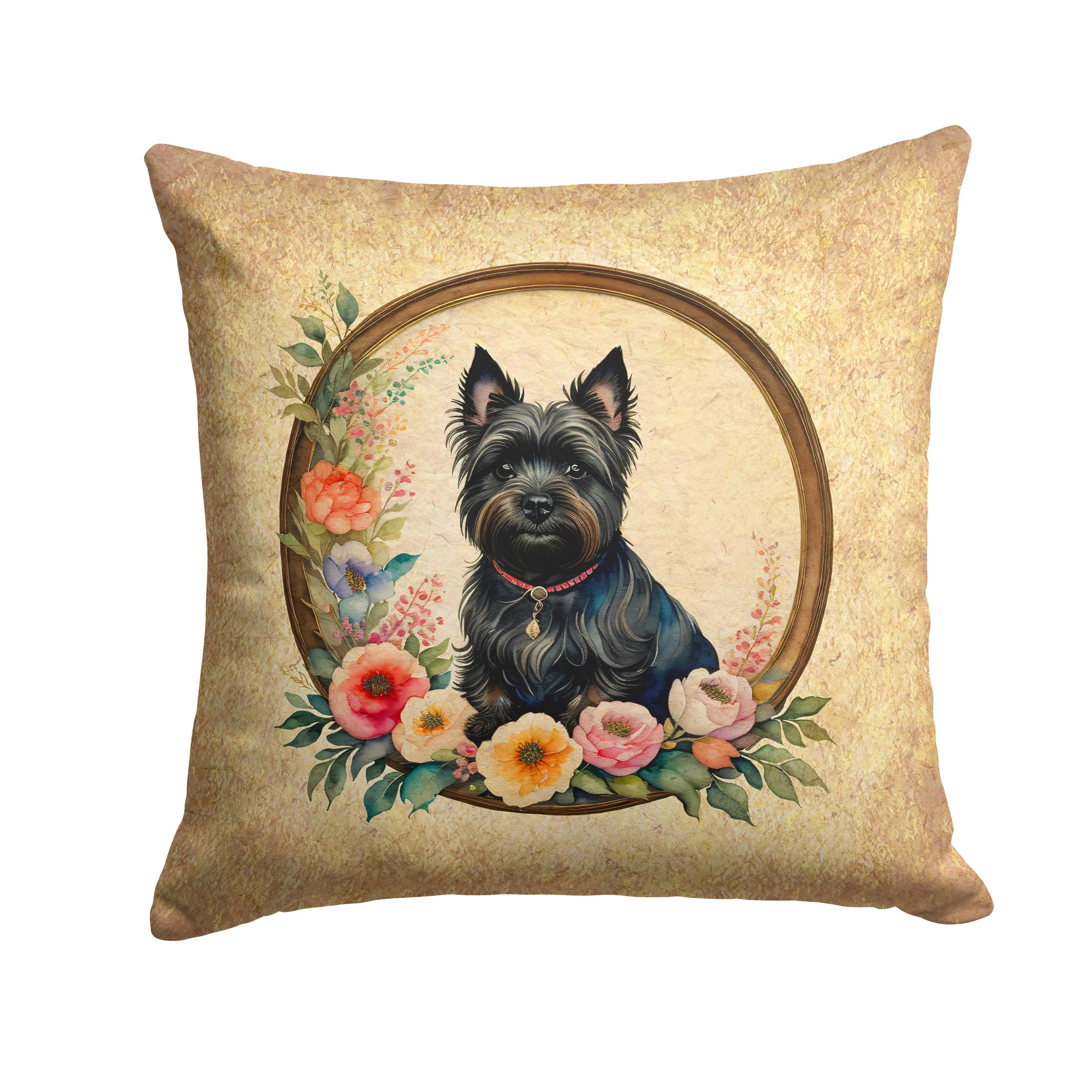 Cairn Terrier And Flowers Throw Pillow