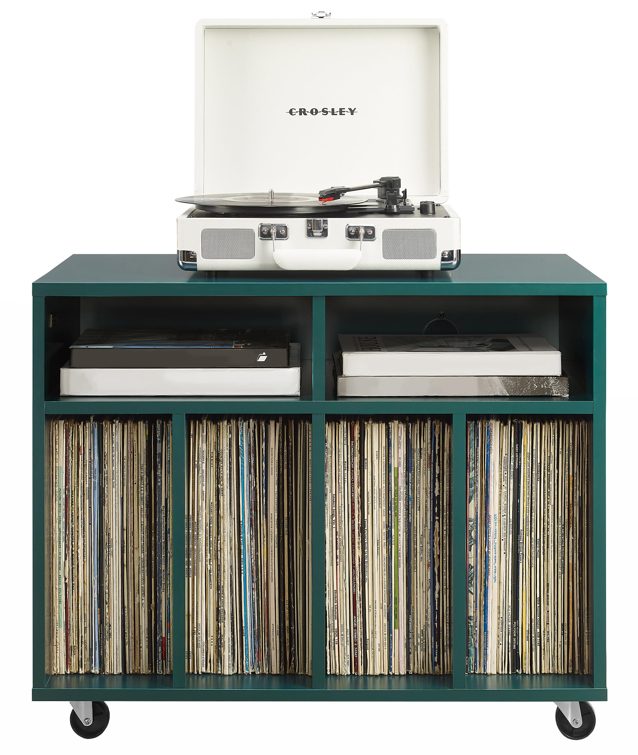 Carlo Rolling Record Player Stand With Vinyl Storage Dark Teal