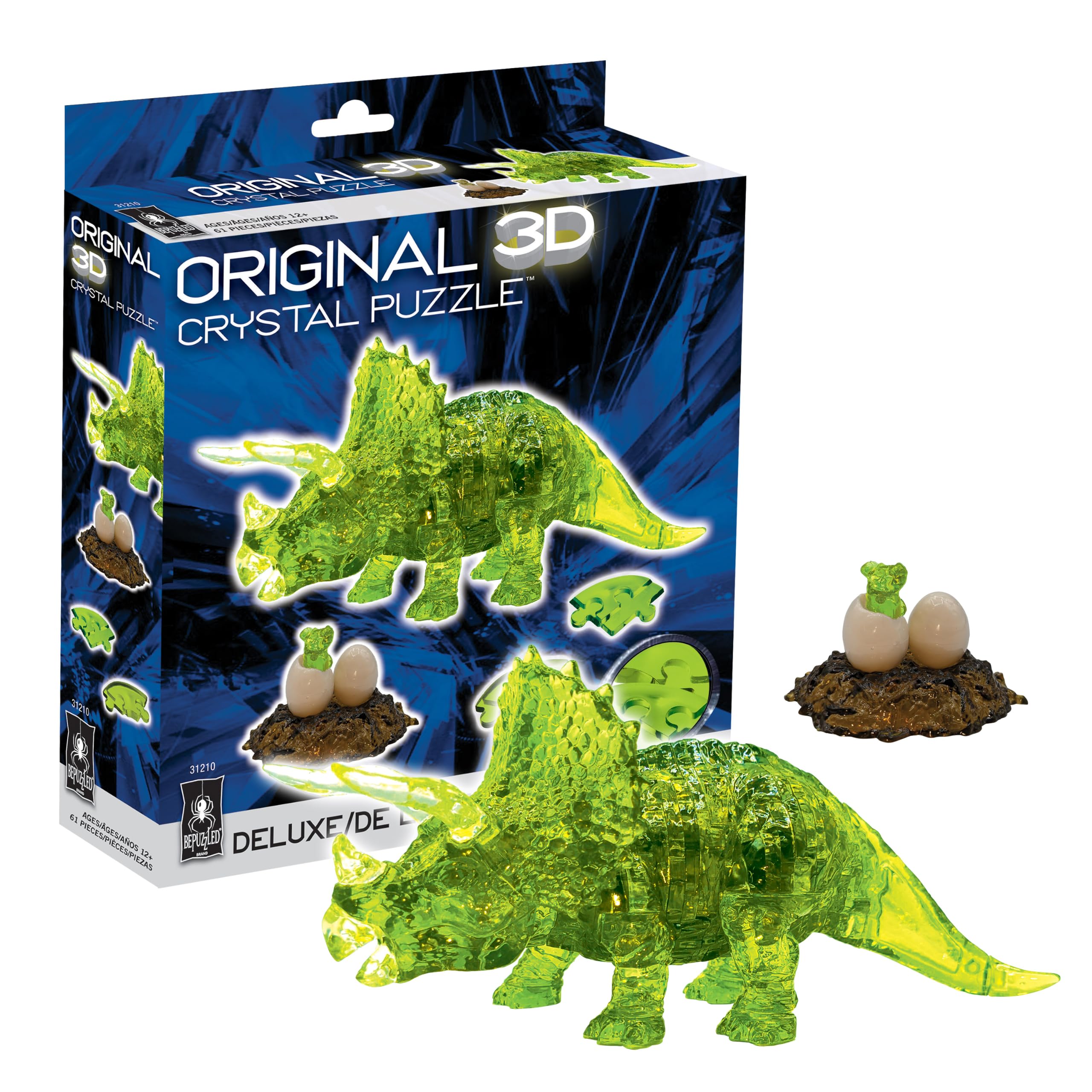 BePuzzled, Triceratops with Baby (Green) Original 3D Crystal Puzzle, 61 Piece Brain Teaser, Collectible Display Puzzle for Kids & Adults Ages 12+