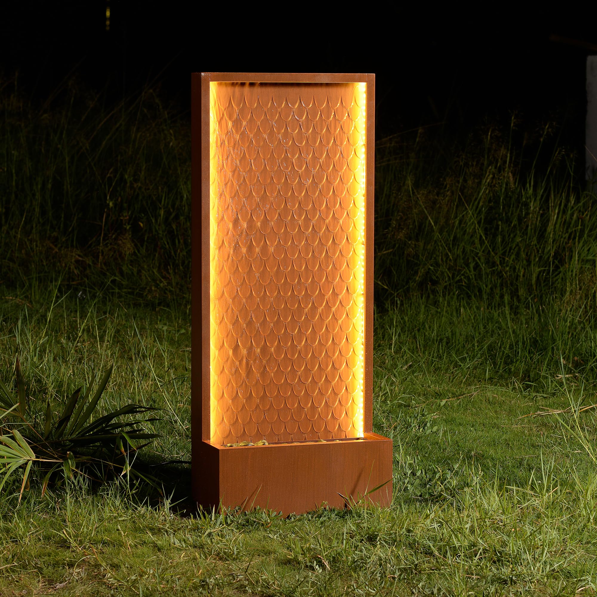 Hi-Line Gift Ltd 79532-Z-BR Rustic Zinc Metal Waterfall Fountain with LED Lighting - Outdoors
