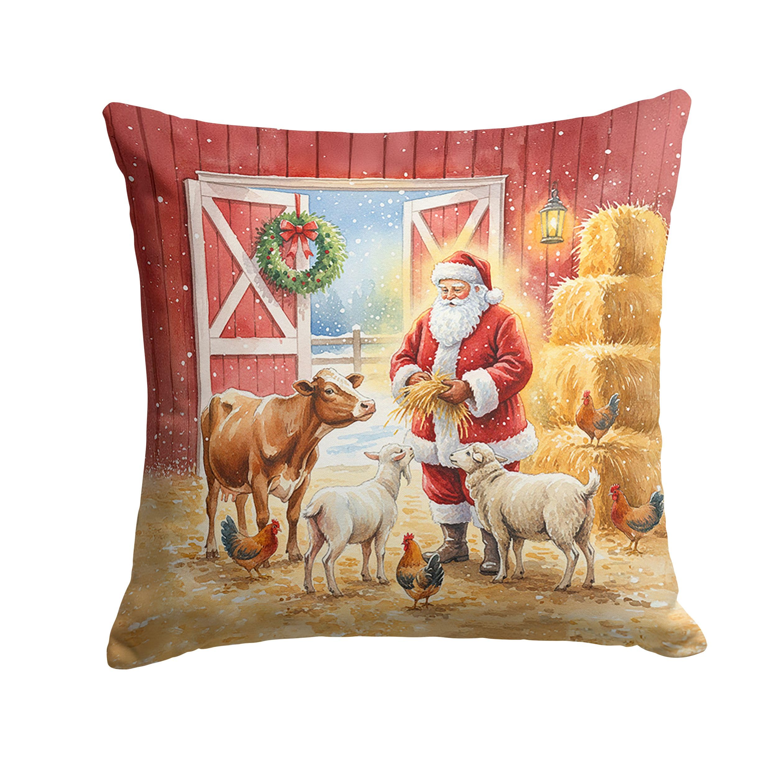 Carolines Treasures Santa Claus in The Barn with Animals Christmas Throw Pillow Decorative Indoor Outdoor Accent Cushion for Couch, Bed or Patio, 14Hx14W