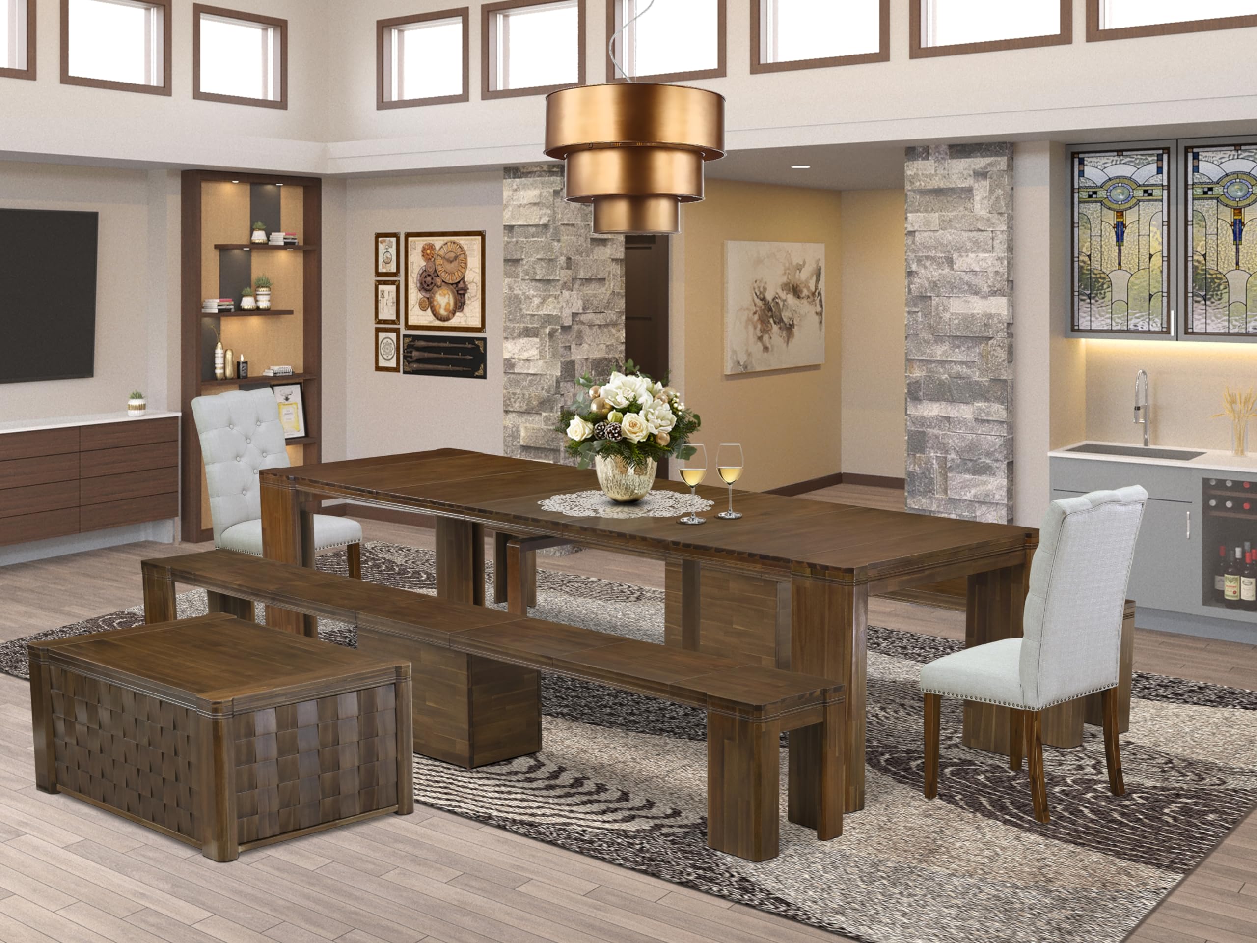 6 Pieces Extendable Dining Set Includes a Rectangle Kitchen Table