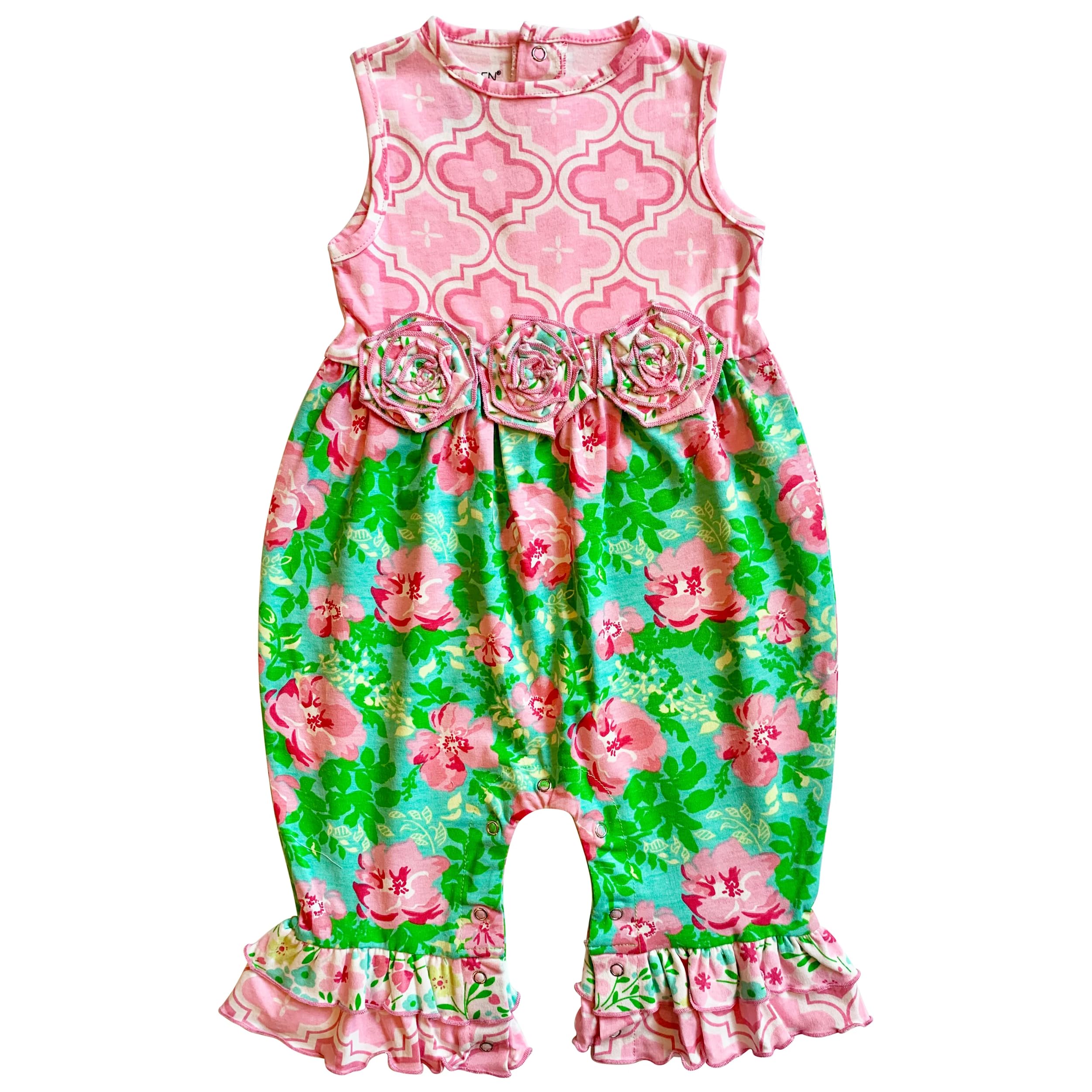 AnnLoren Spring Rose Floral Baby Girls Romper Toddler Jumpsuit Summer